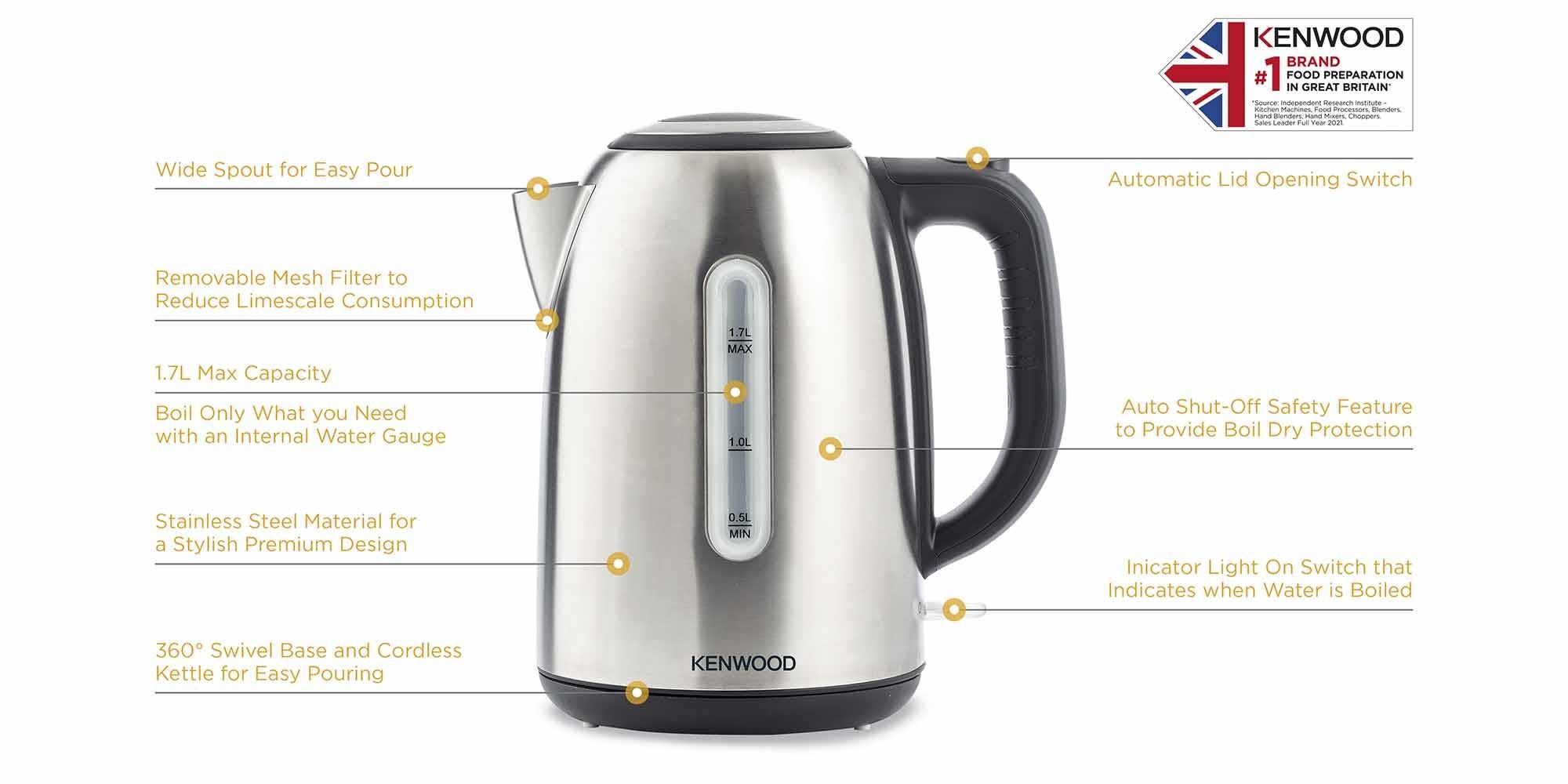 Kettle, Removable Mesh Filter, 1.7 L 2200 W ZJM01.AOBK Silver/Black