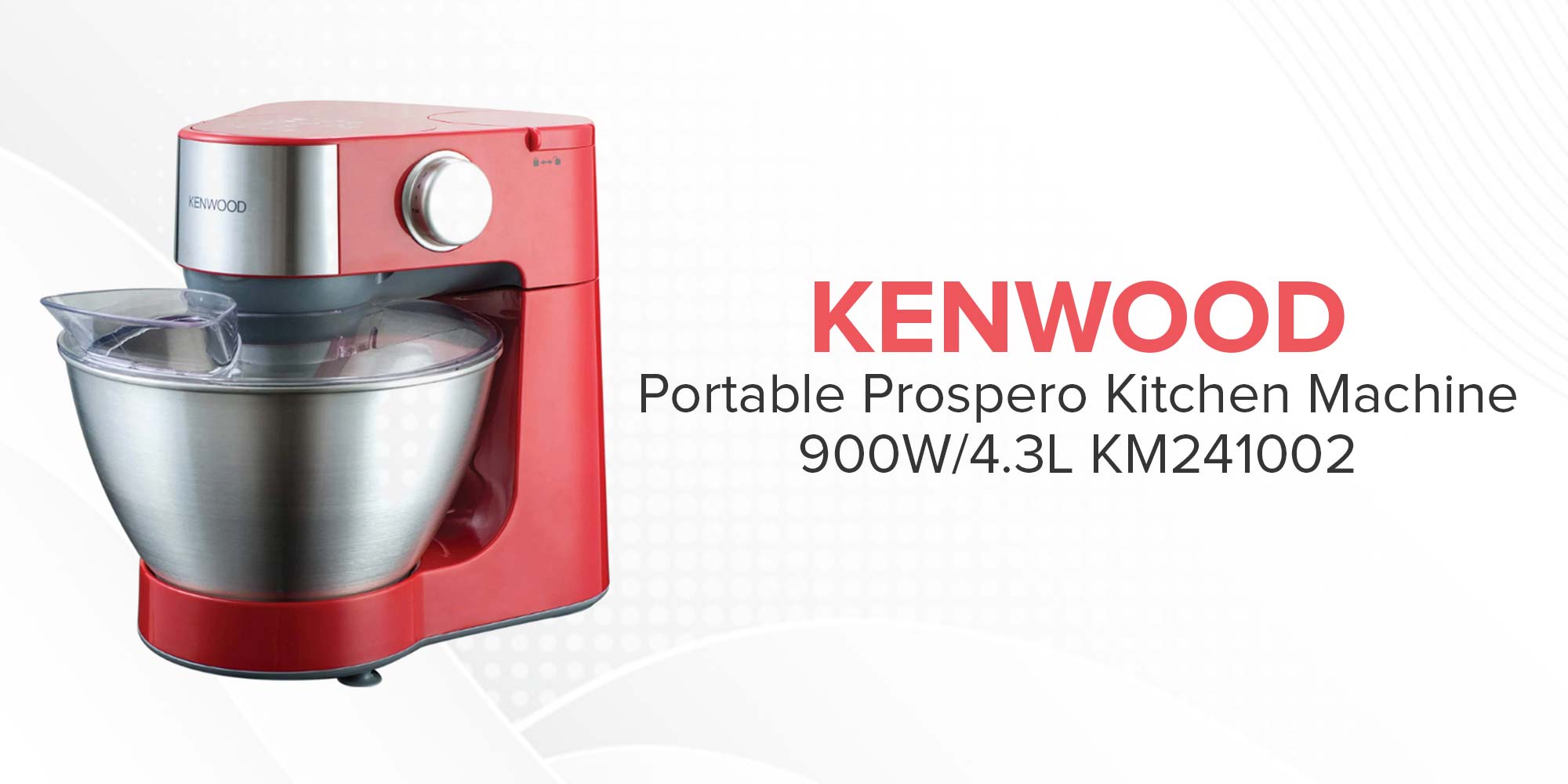 Kenwood Stand Mixer Kitchen Machine Prospero  With  Stainless Steel Bowl, K-Beater, Whisk, Dough Hook, Glass Blender, Food Processor, Meat Grinder, Juicer, Citrus Juicer 4.3 L 900 W KM241002 Red