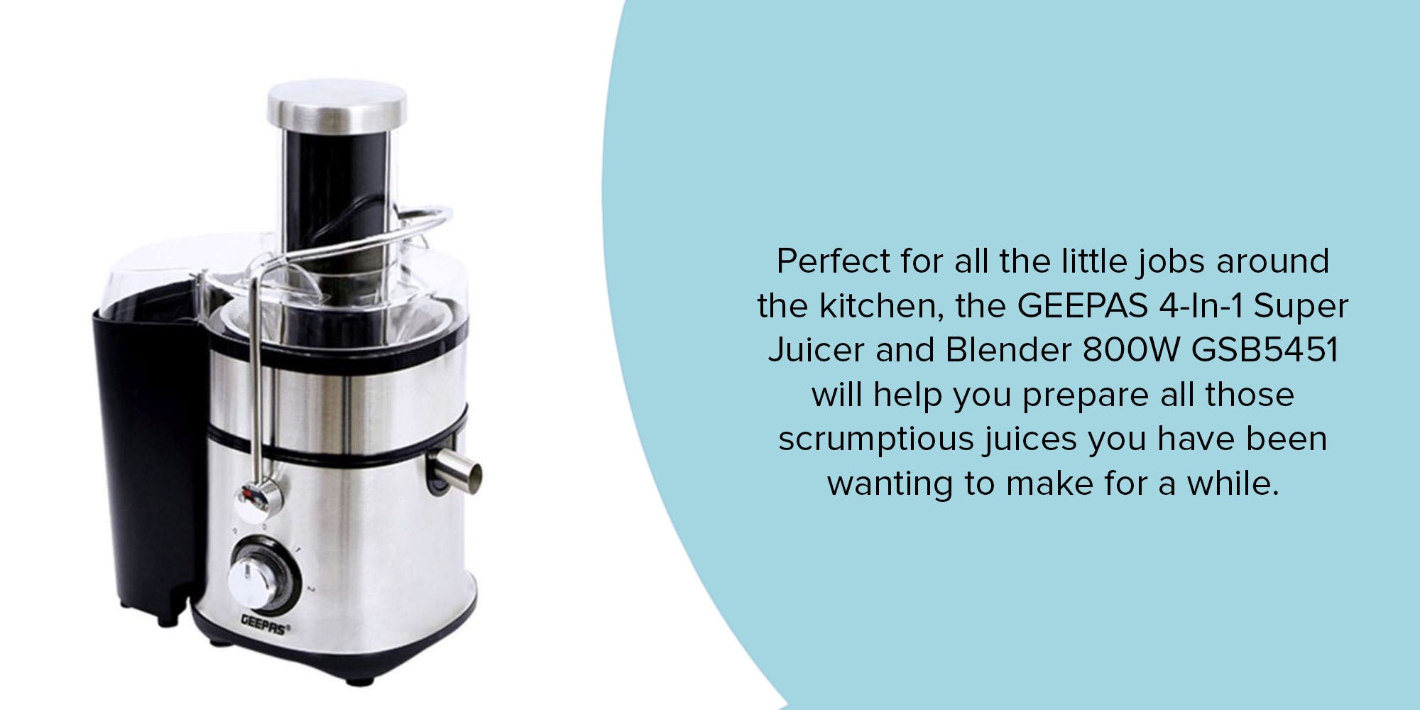 4-in-1 Juicer & Blender - Compact Electric Blender, Juicer, Chopper & Grinder | 2-Speed Pulse Function With LED Light for Ice Crusher, Powerful Versatile & Compact, Stainless Steel Blades 800.0 W GSB5451 Silver/Black