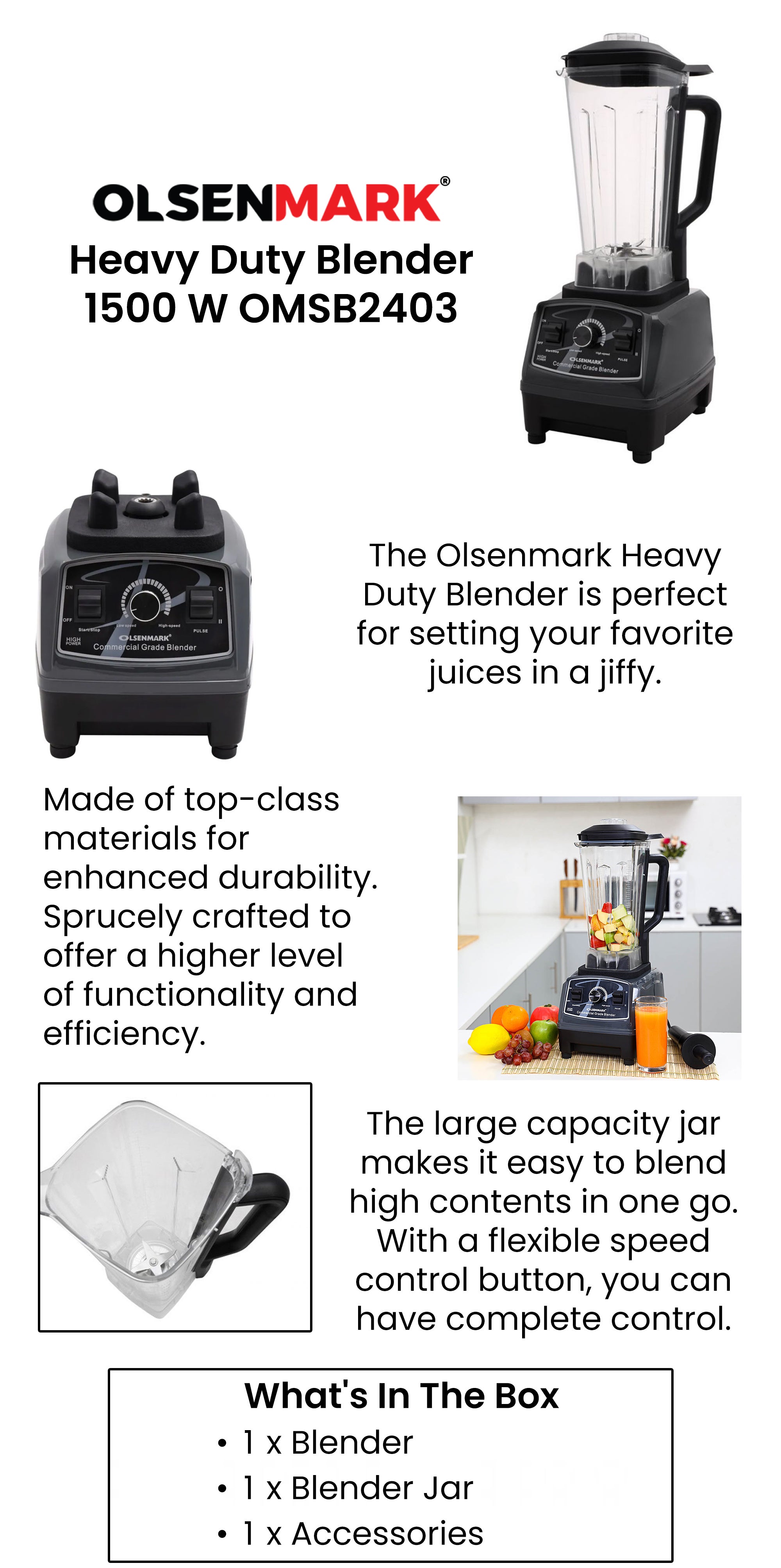 Heavy Duty Blender 2 L 1800 W OMSB2403 Black/Clear/Silver