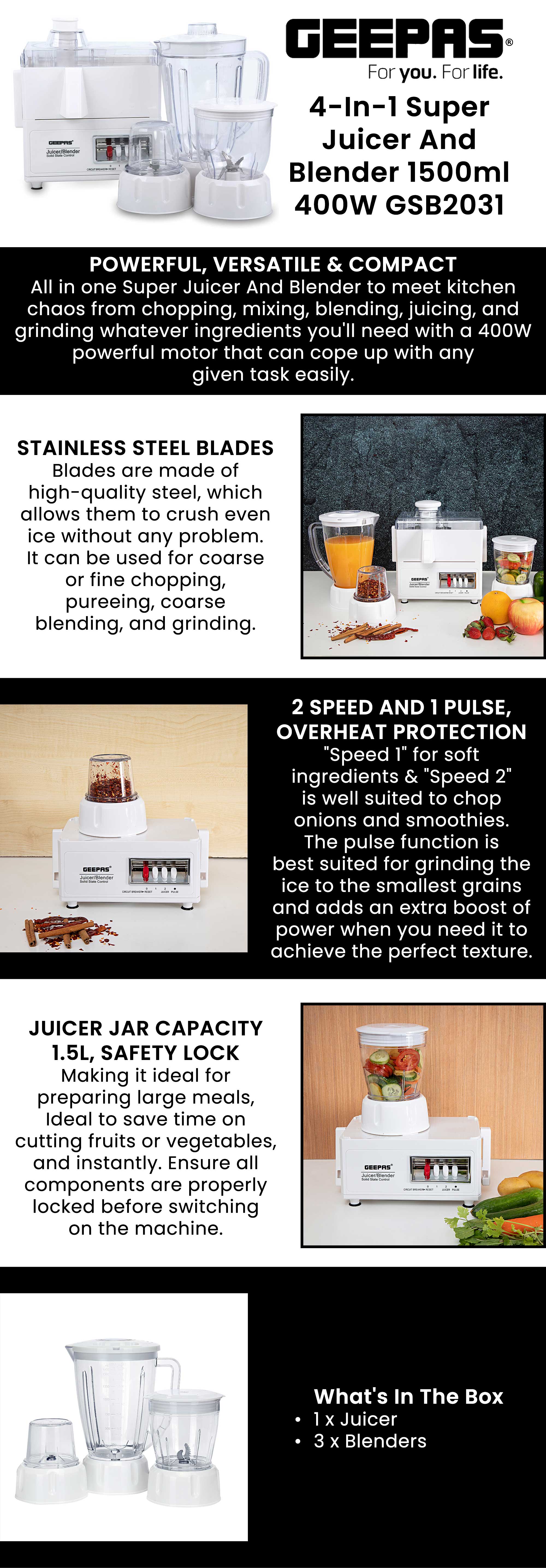 4-In-1 Super Juicer And Blender 1500 ml 400 W GSB2031 White