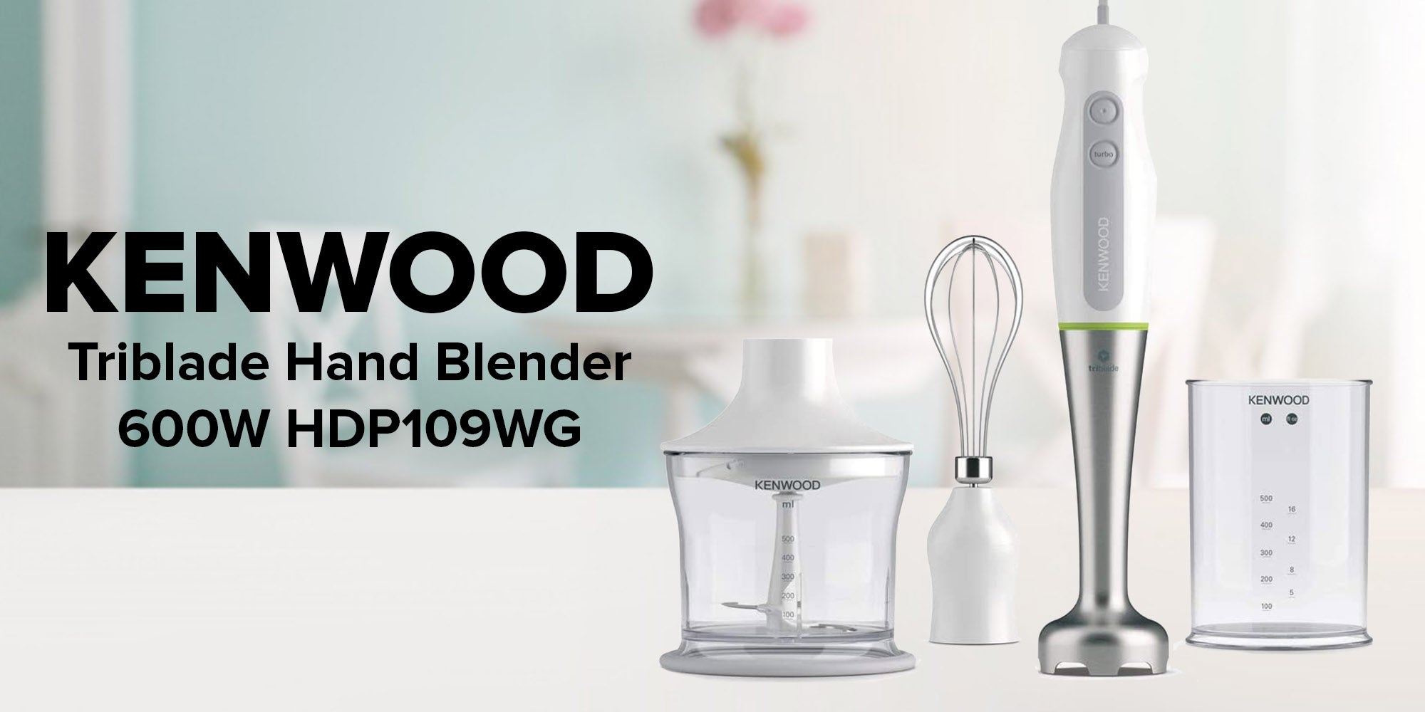 Hand Blender  With  Chopper,  Beaker, Whisk, Stainless Steel Wand, Triblade Technology HDP109WG Silver/White/Grey