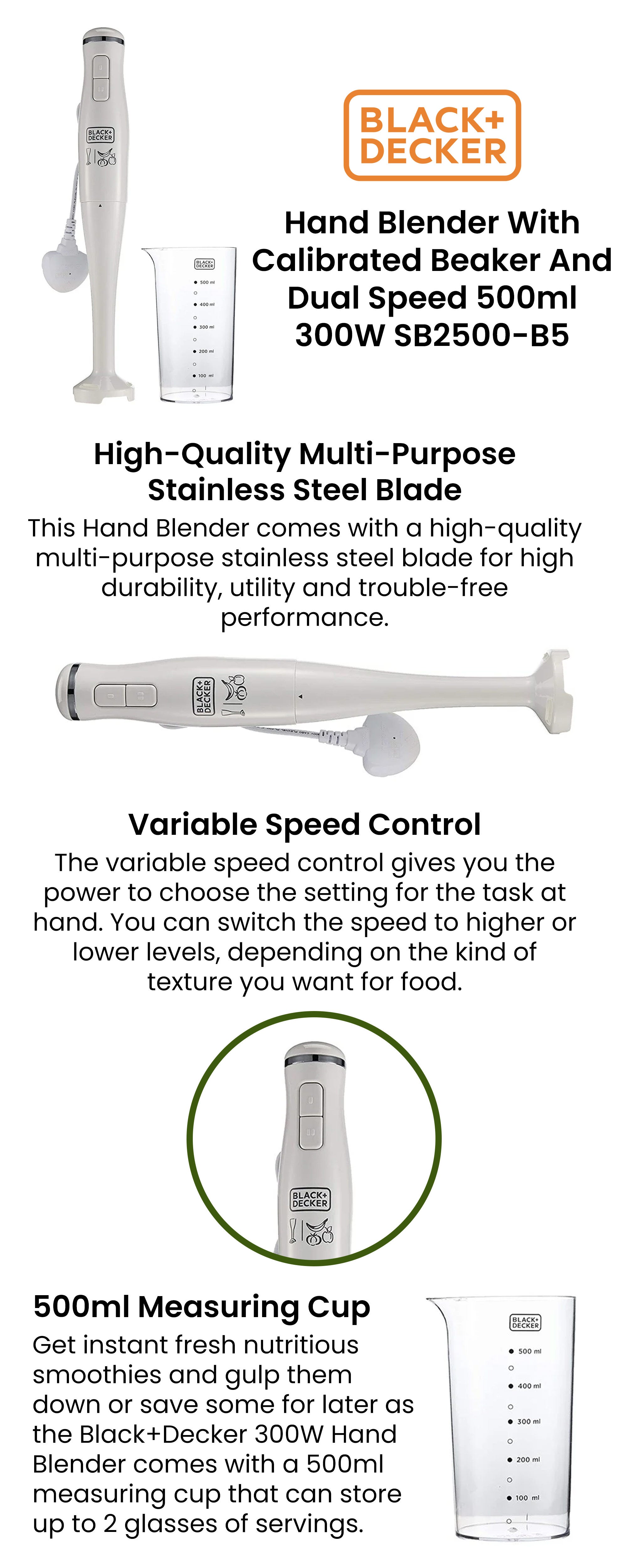 Stick Hand Blender with Calibrated Beaker and Dual Variable Speed Control SB2500-B5 White