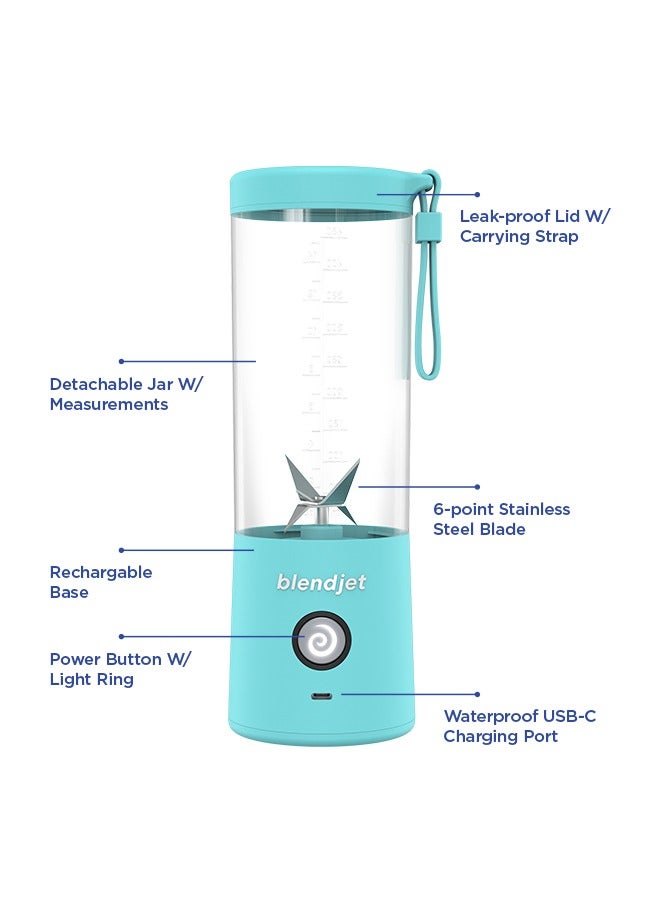 V2 Portable Blender Smoothie Maker, Personal Blender, Fruit Blender, Leak Proof Juicer, BPA-Free 475ml 200W Sports Bottle, USB-C Rechargeable, Ice Crusher with Stainless Steel Blades - Sky Blue