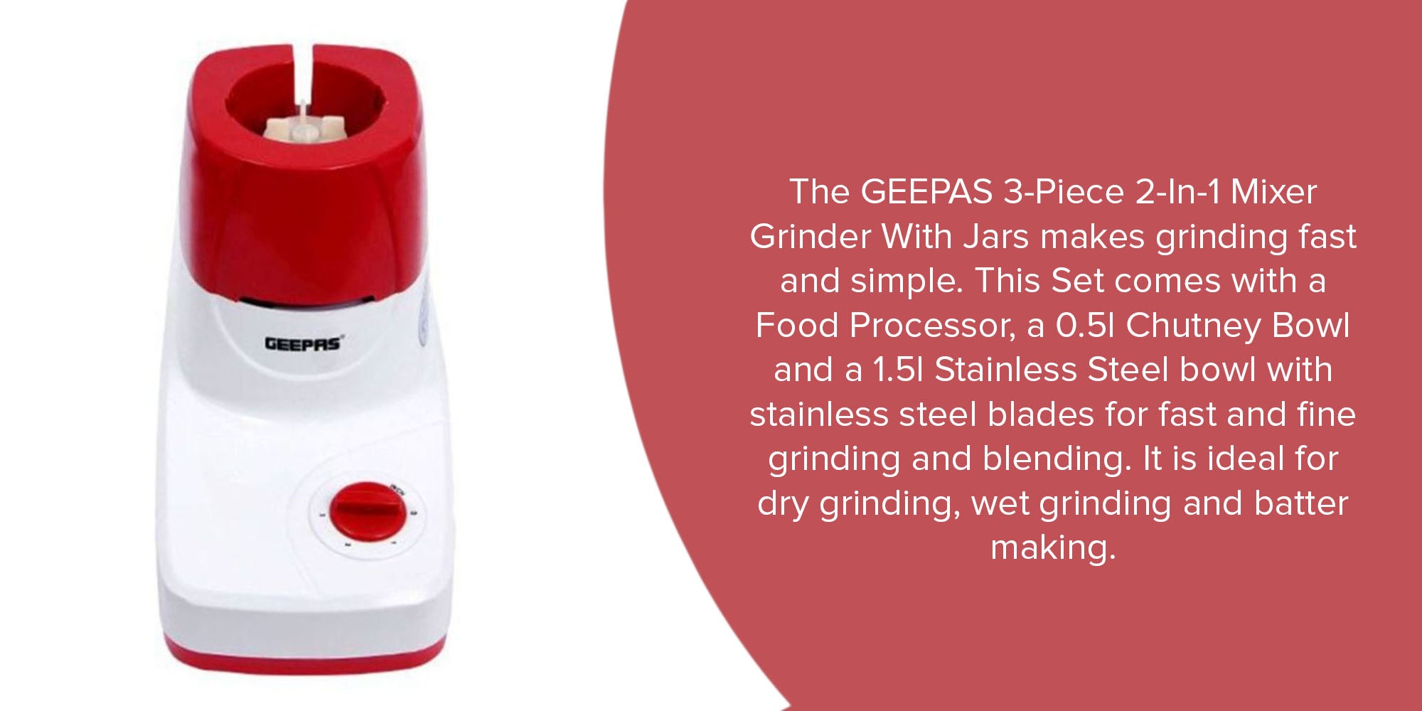 3-Piece  2-In-1 Mixer Grinder With Jars Set 550.0 W GSB5456N Red/White/Silver