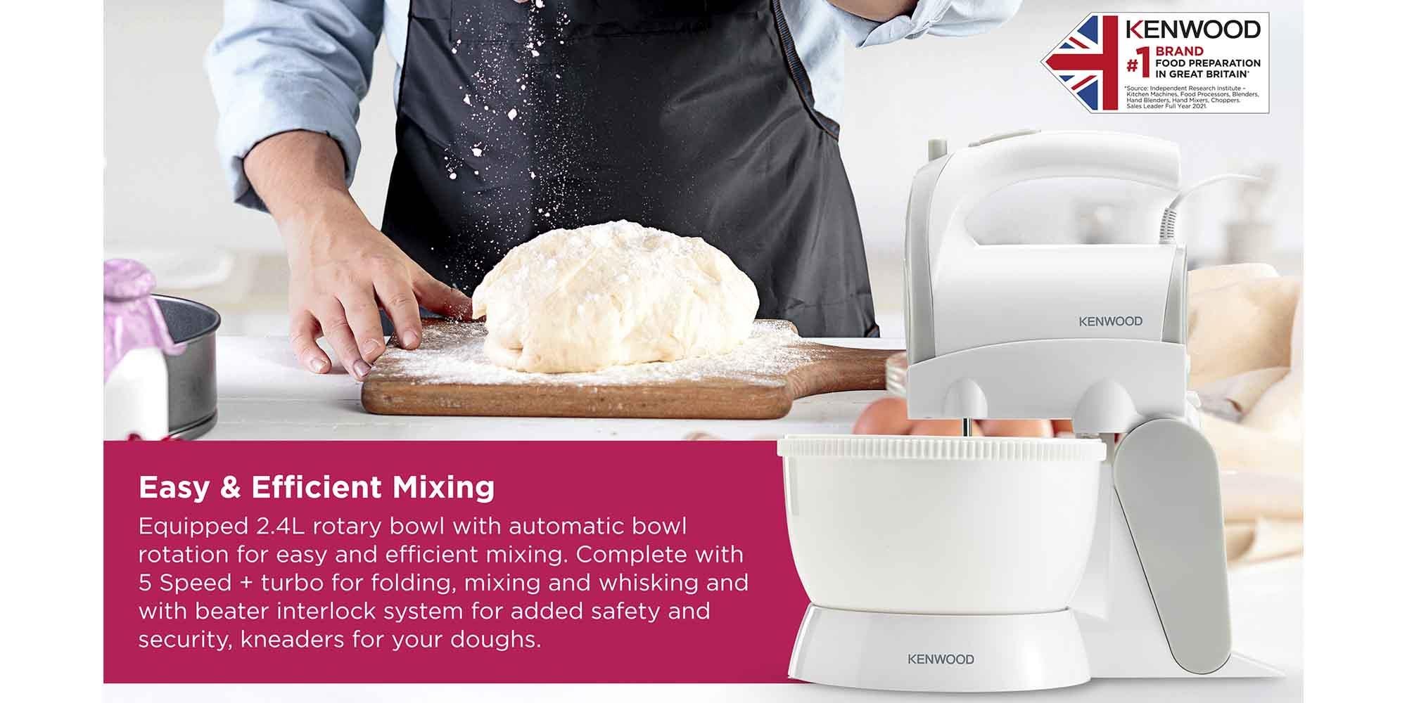 Stand Mixer Hand Mixer (Electric Whisk) With Rotary Bowl,5 Speeds+Turbo Button,Twin Stainless Steel Kneader And Beater For Mixing,Whipping,Whisking,Kneading 2.4 L 300 W HMP22.000WH White