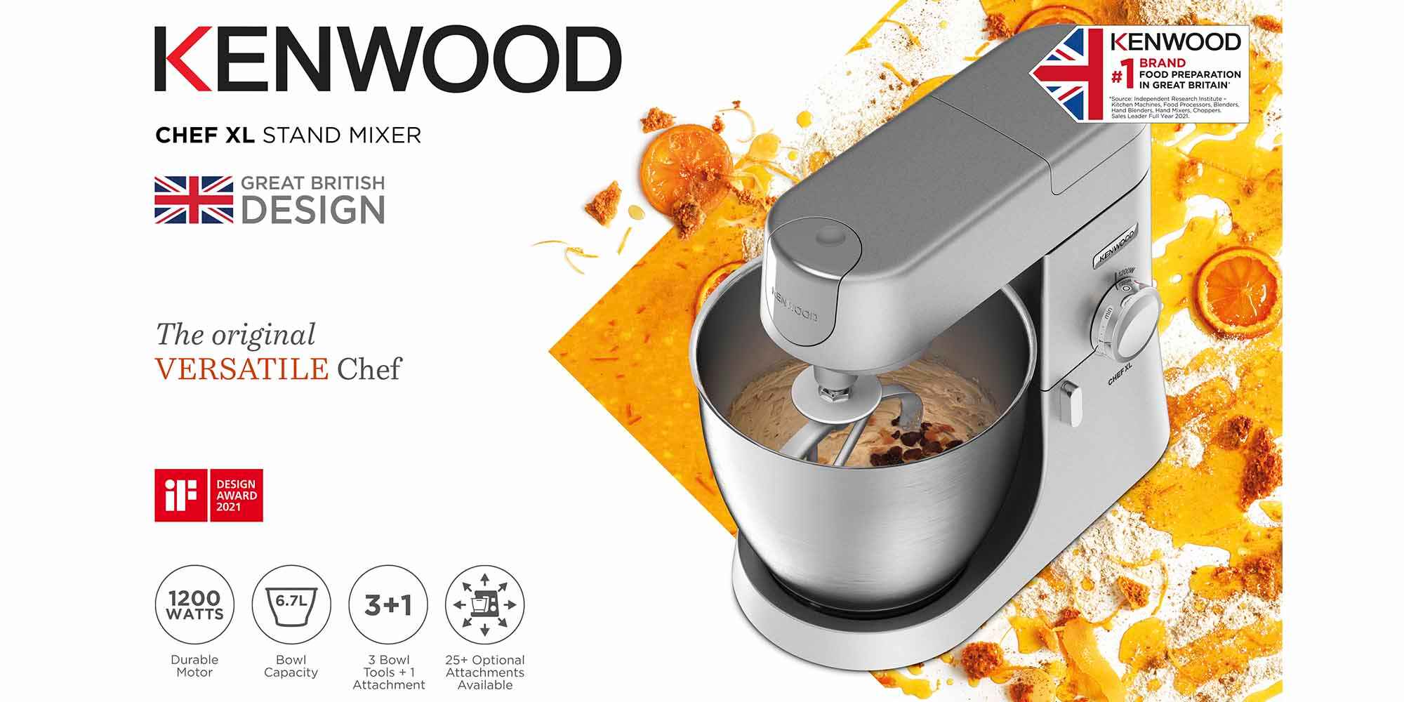 Stand Mixer Kitchen Machine Chef XL  With  Stainless Steel Bowl, K-Beater, Whisk, Dough Hook, Blender 6.7 L 1200 W KVL4110S Grey
