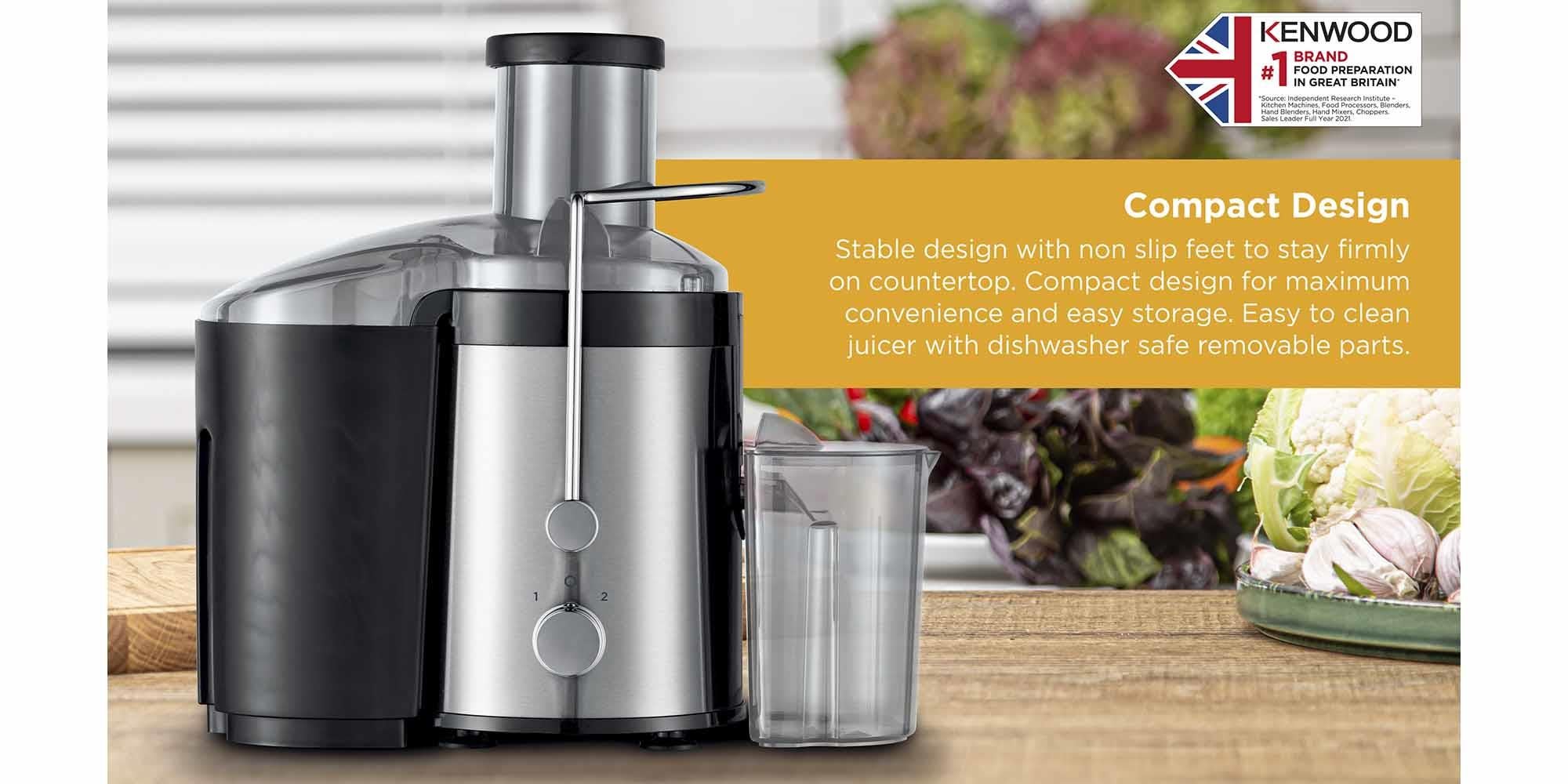 Juicer, 75mm Feeding Tube, 2 Speeds, Juice Container, 2L Pulp Container, Anti Drip, Safety Lock, 2 L 800 W OWJEM02.A0BK Black/Silver