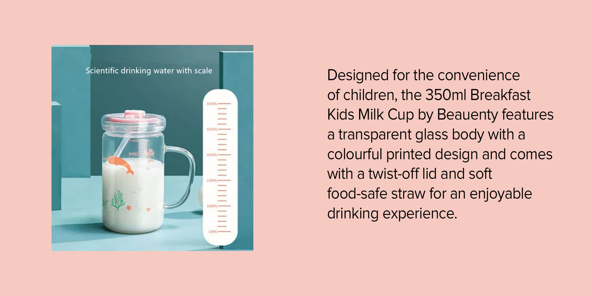 Breakfast Kids Milk Cup Clear/Pink/Orange