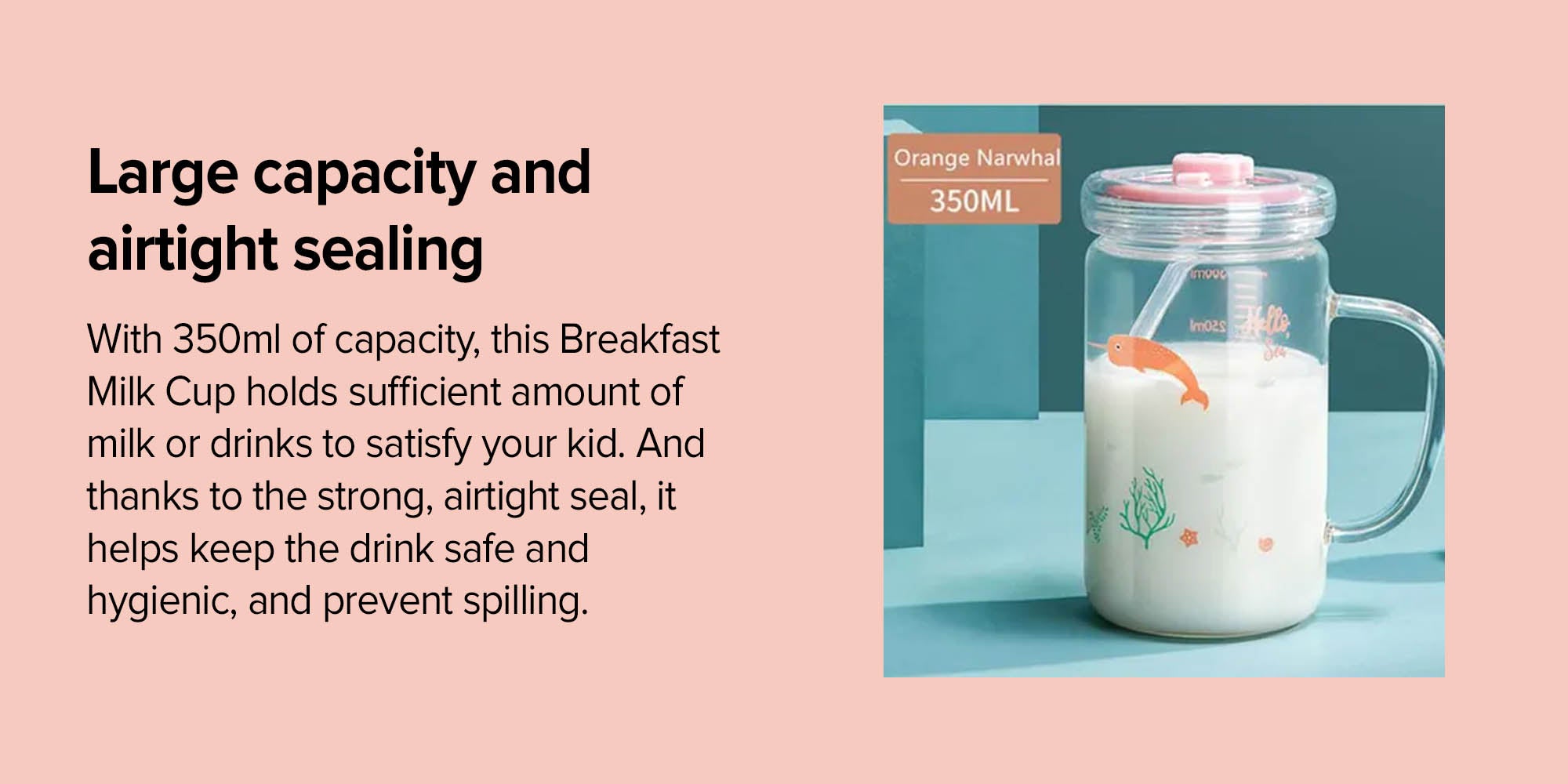 Breakfast Kids Milk Cup Clear/Pink/Orange