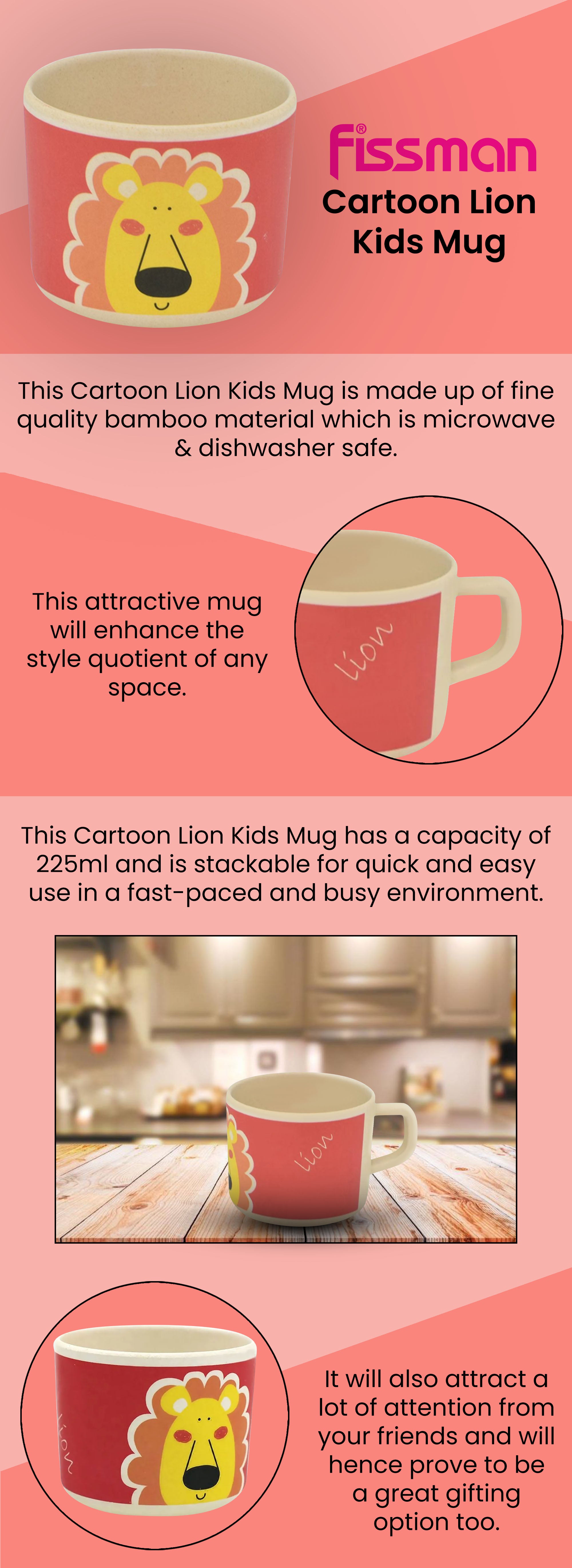 Cartoon Lion Kids Mug Made Of Bamboo Fiber Multicolour