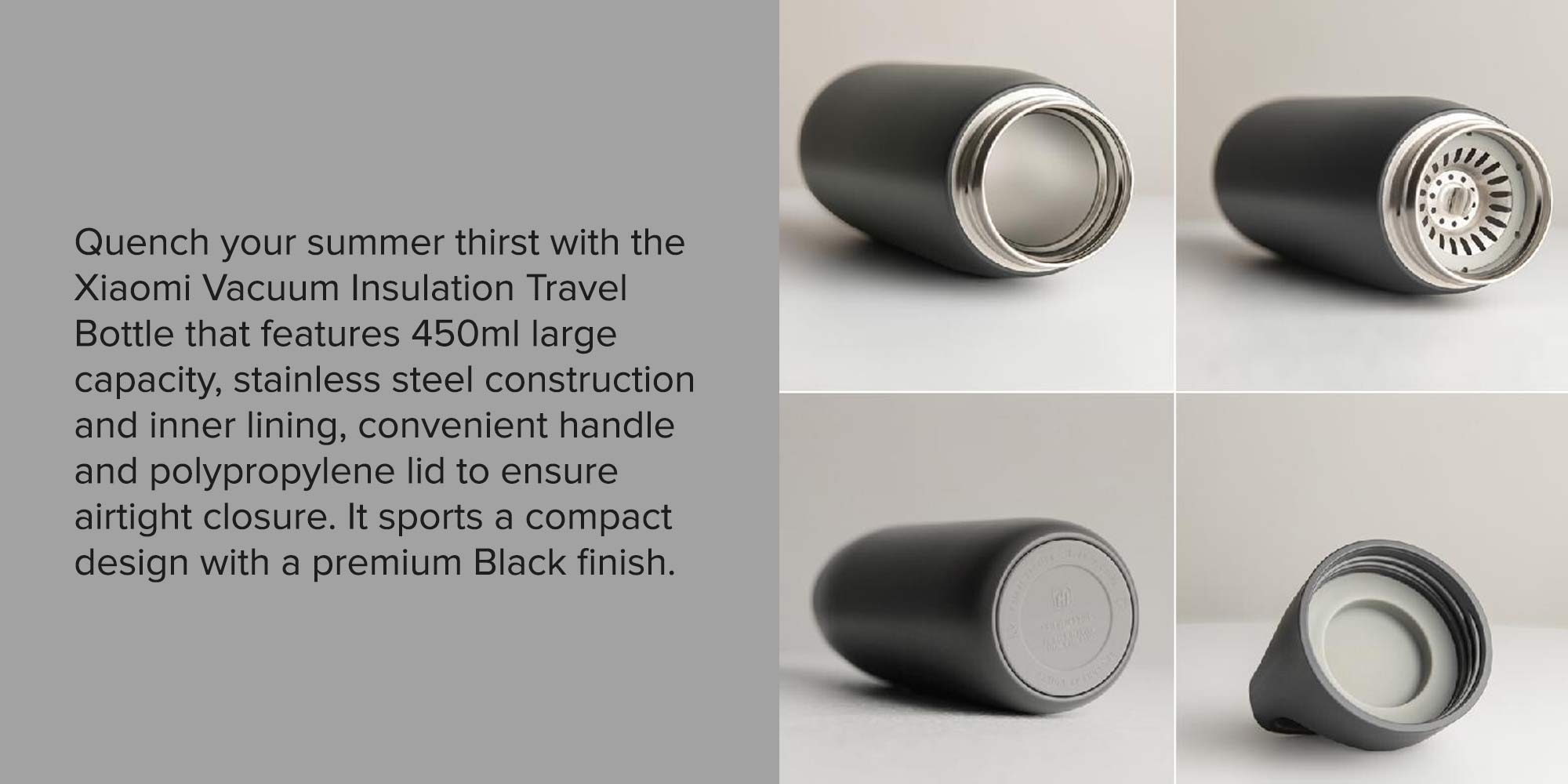 Vacuum Insulation Travel Bottle Black