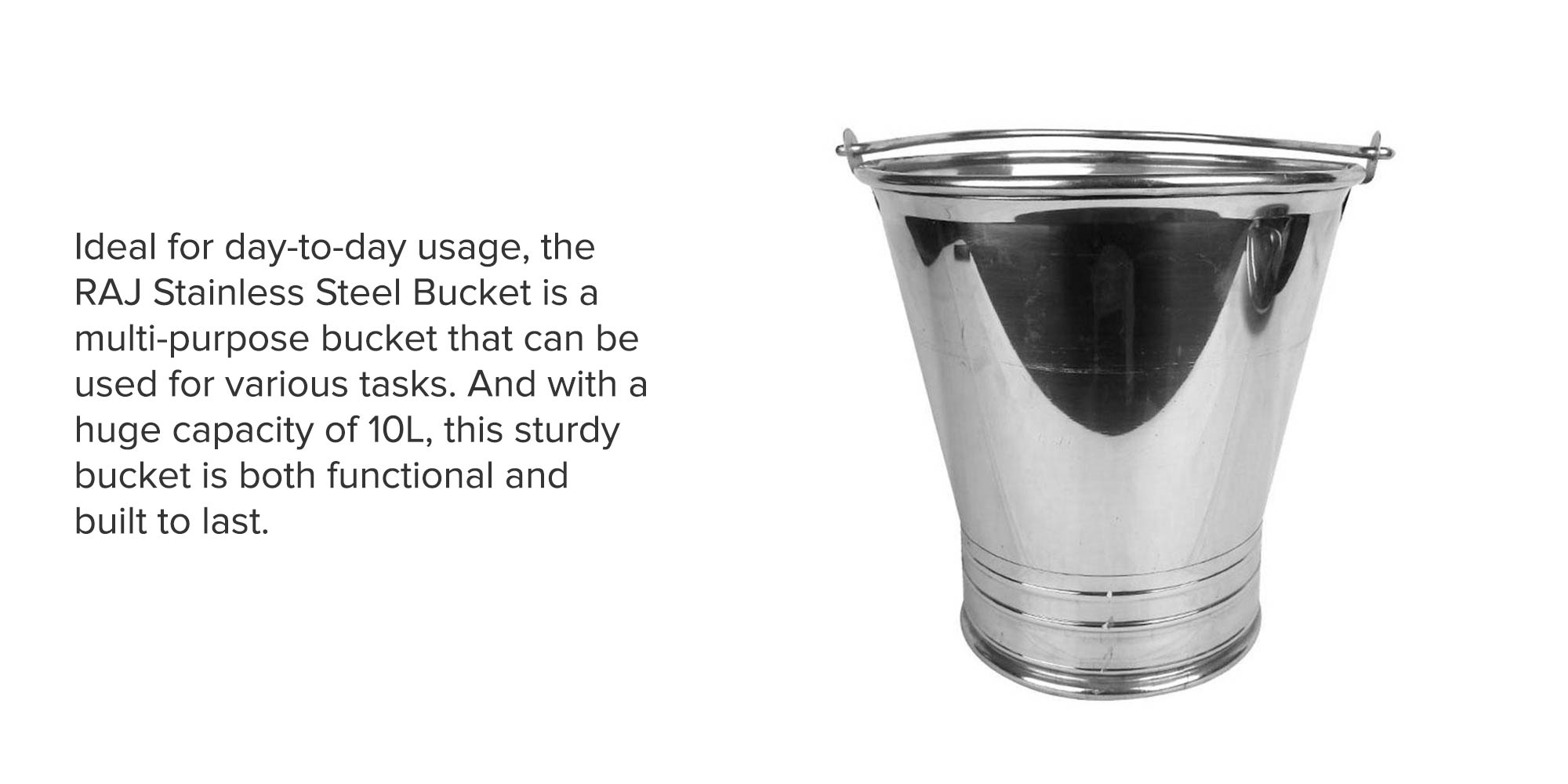 Stainless Steel Bucket Silver 10Liters