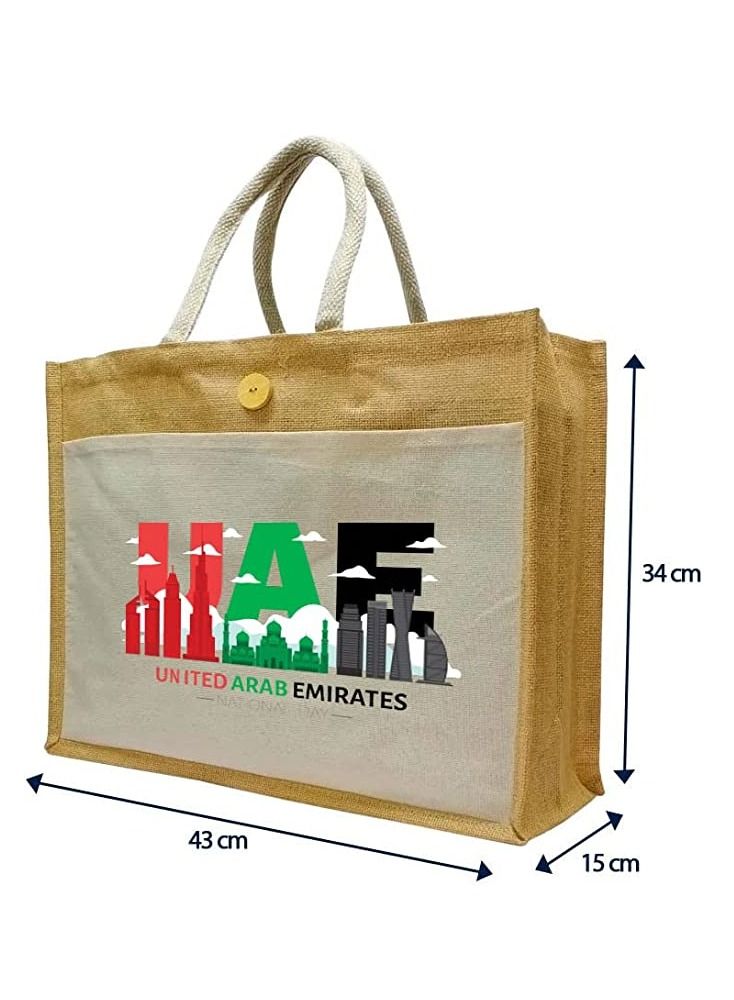 Jute bags with Canvas pocket printed for celebrating 51years of the UAE National day (Design 8)