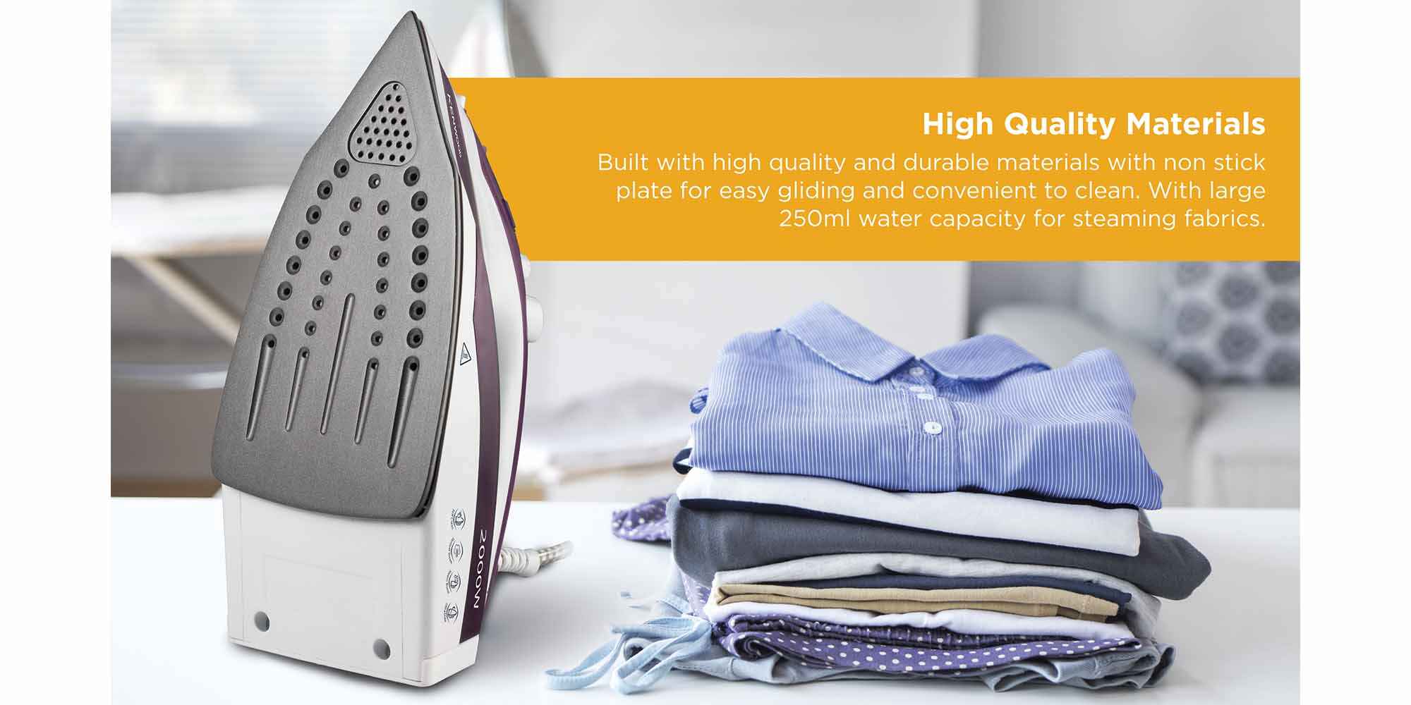Steam iron, Non Stick Soleplate, Self Clean Function, Water Spray, 120G Steam Shot, 250 ml 2000 W STP40.000WP Purple/White