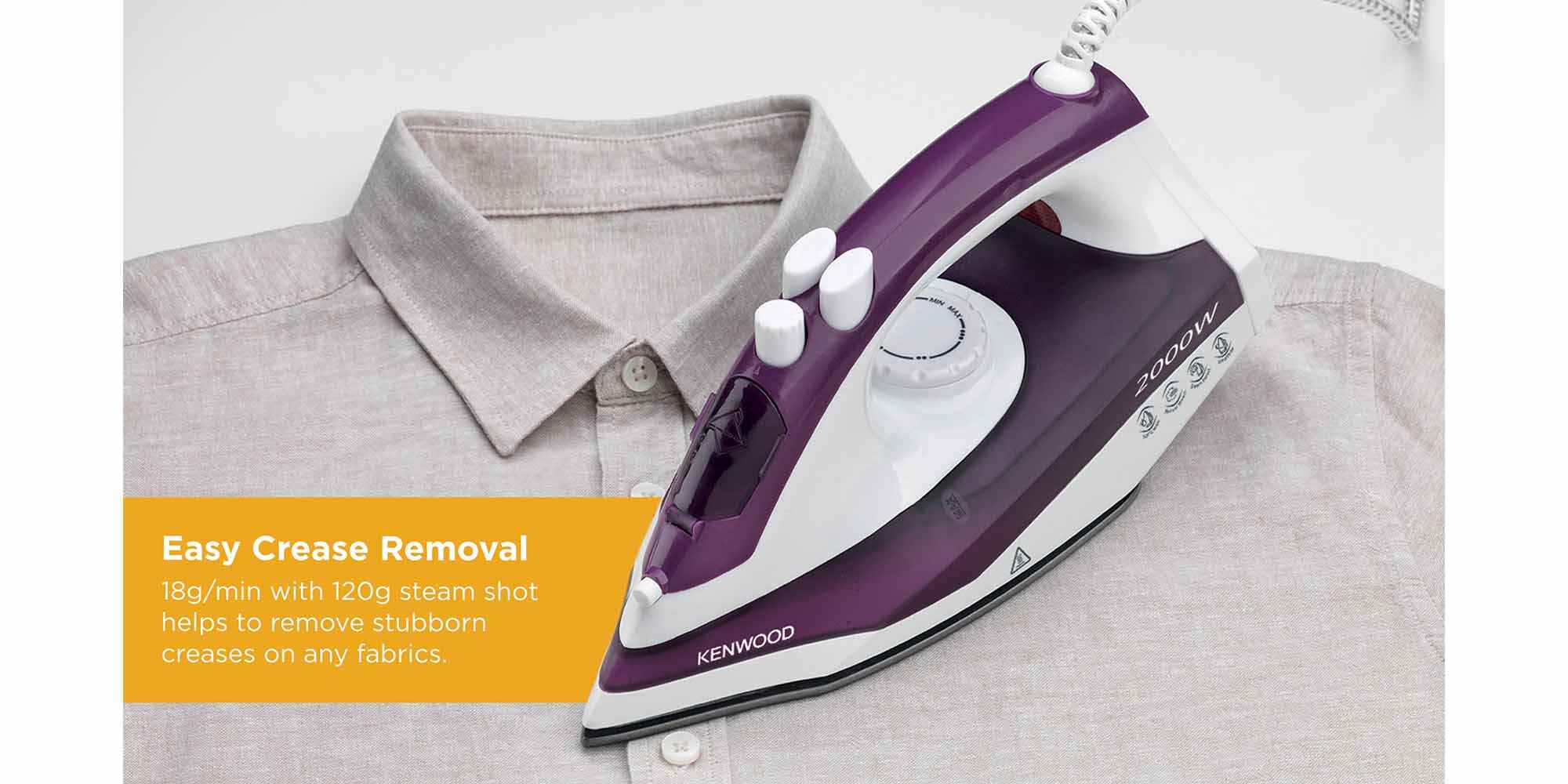 Steam iron, Non Stick Soleplate, Self Clean Function, Water Spray, 120G Steam Shot, 250 ml 2000 W STP40.000WP Purple/White