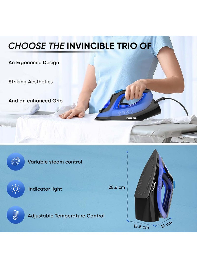 Steam Iron With Self-Cleaning Function, Non-Stick Soleplate, Vertical Steam Dry And Spray Options, Adjustable Temp, Indicator Light, Variable Steam Control NSI858AX Blue/Black