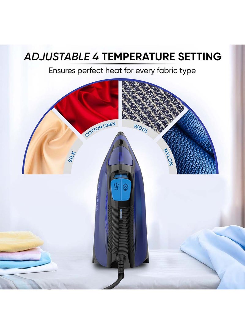 Steam Iron With Self-Cleaning Function, Non-Stick Soleplate, Vertical Steam Dry And Spray Options, Adjustable Temp, Indicator Light, Variable Steam Control NSI858AX Blue/Black