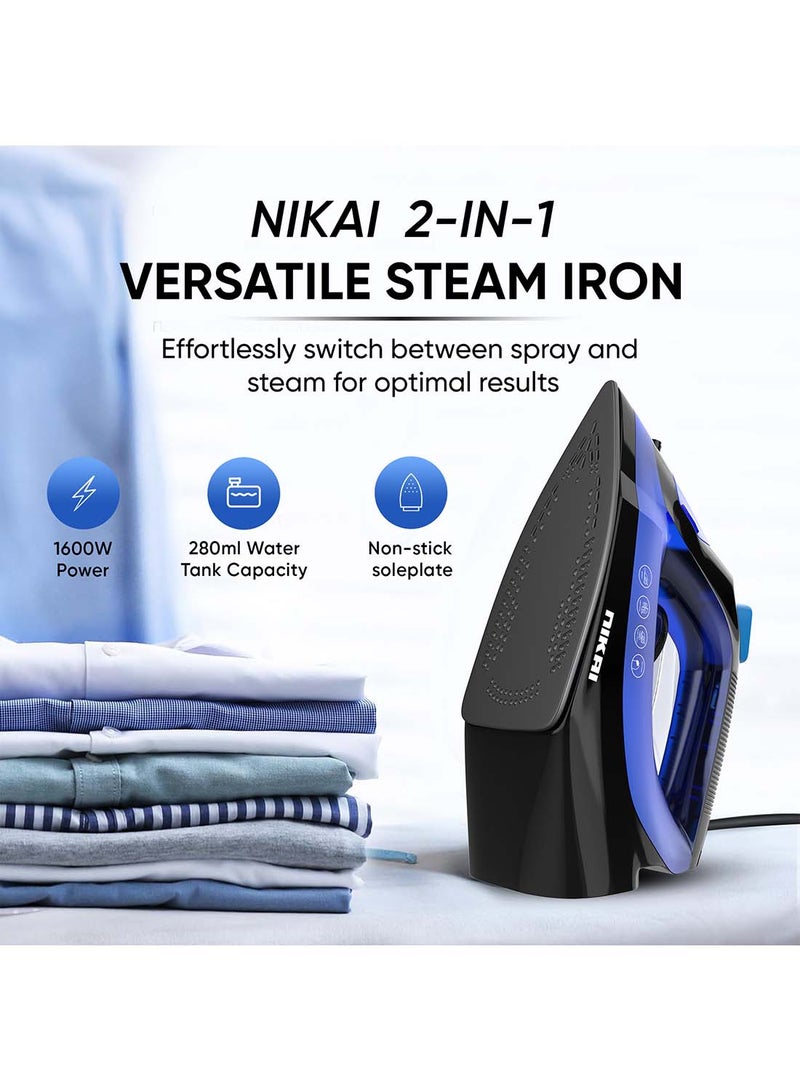 Steam Iron With Self-Cleaning Function, Non-Stick Soleplate, Vertical Steam Dry And Spray Options, Adjustable Temp, Indicator Light, Variable Steam Control NSI858AX Blue/Black