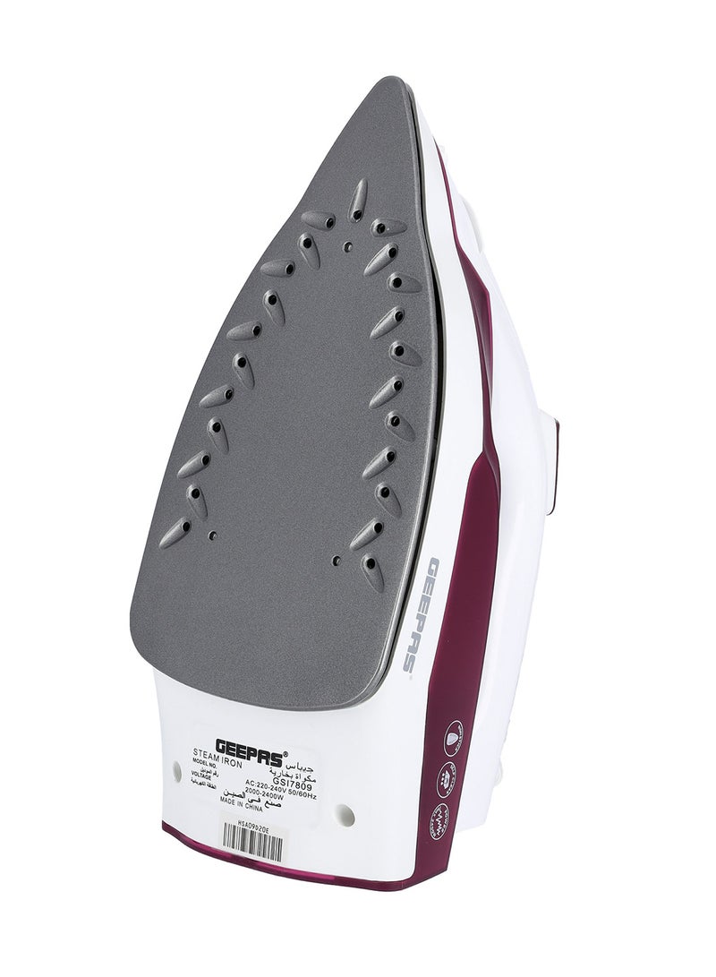 Steam Iron With Non-Stick Soleplate, Powerful Steam, Effortless Wrinkle Removal 240 ml 2400 W GSI7809 Maroon & White