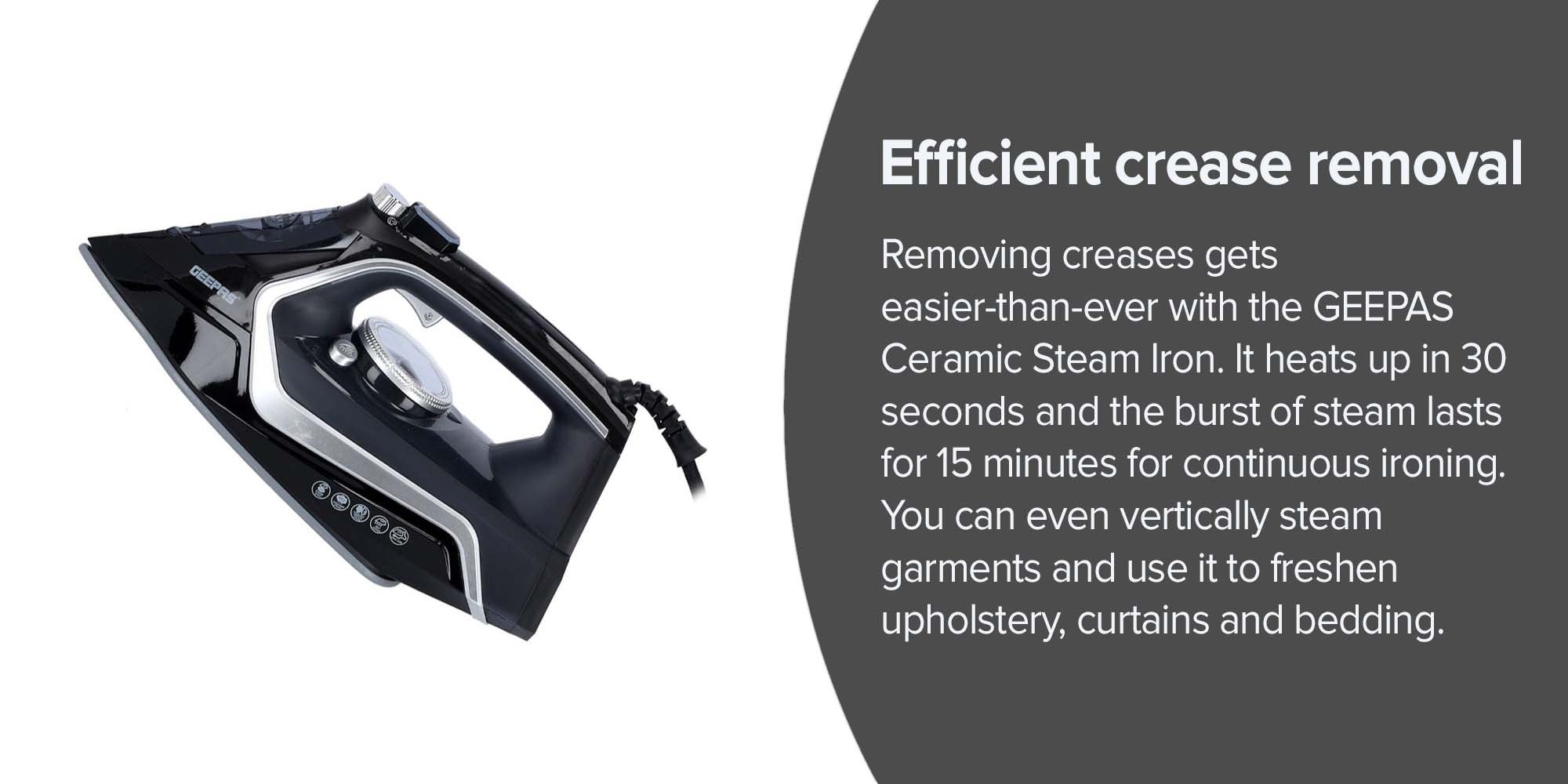 Ceramic Steam Iron, Wet & Dry Iron| 360 Swivel Cord | 2200W Steam Iron with Self Cleaning Function | Steam Iron with Adjustable Thermostat 0.26 L 2200.0 W GSI24024 Black