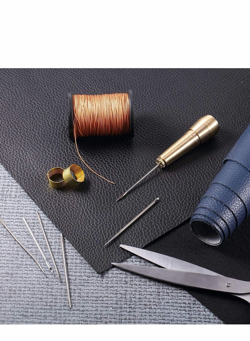 Canvas Leather Sewing Awl Needle with Copper Handle, 50 m Nylon Cord Thread and 2 Pieces Thimble for Handmade Tools Shoe Repair, 6