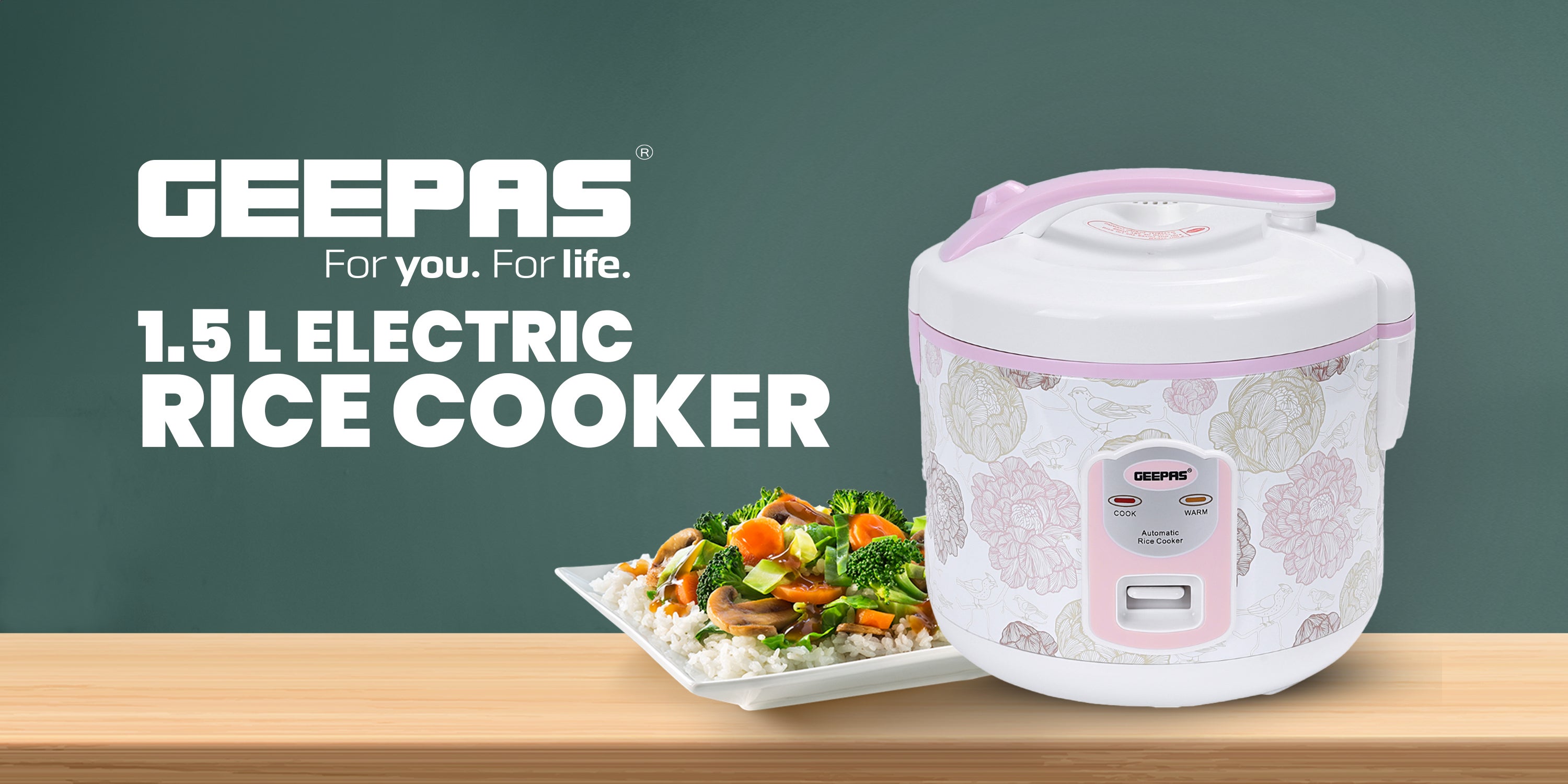 Electric Rice Cooker 500W - Non-Stick Inner Pot |Cook/Steam/Keep Warm | Make Rice & Steam Healthy Food & Vegetables 1.5 L 500 W GRC4334 / GRC4334N White/Pink/Yellow