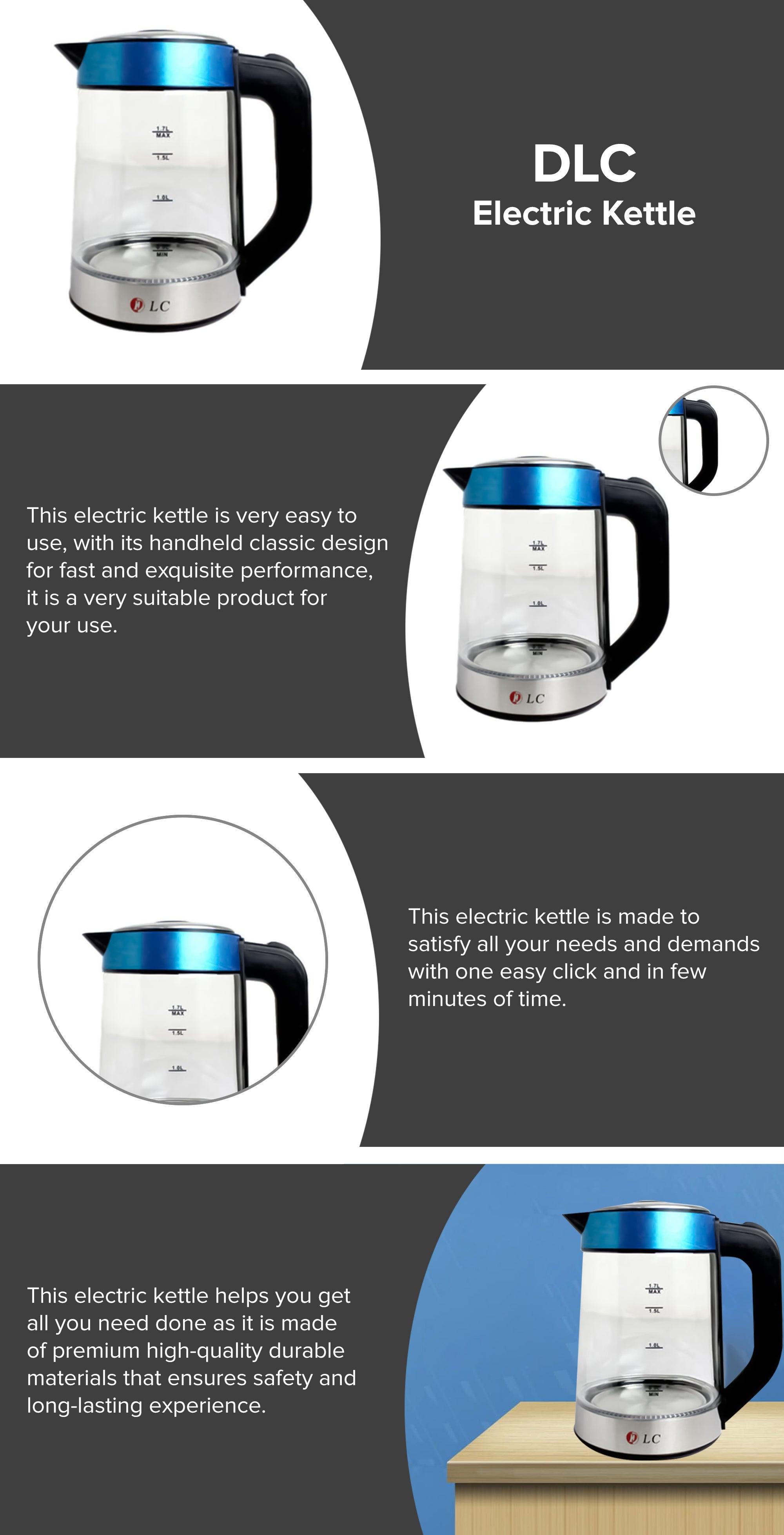 Electric Kettle 1.7 L 1850 W DLC-HT1188S Clear/Black