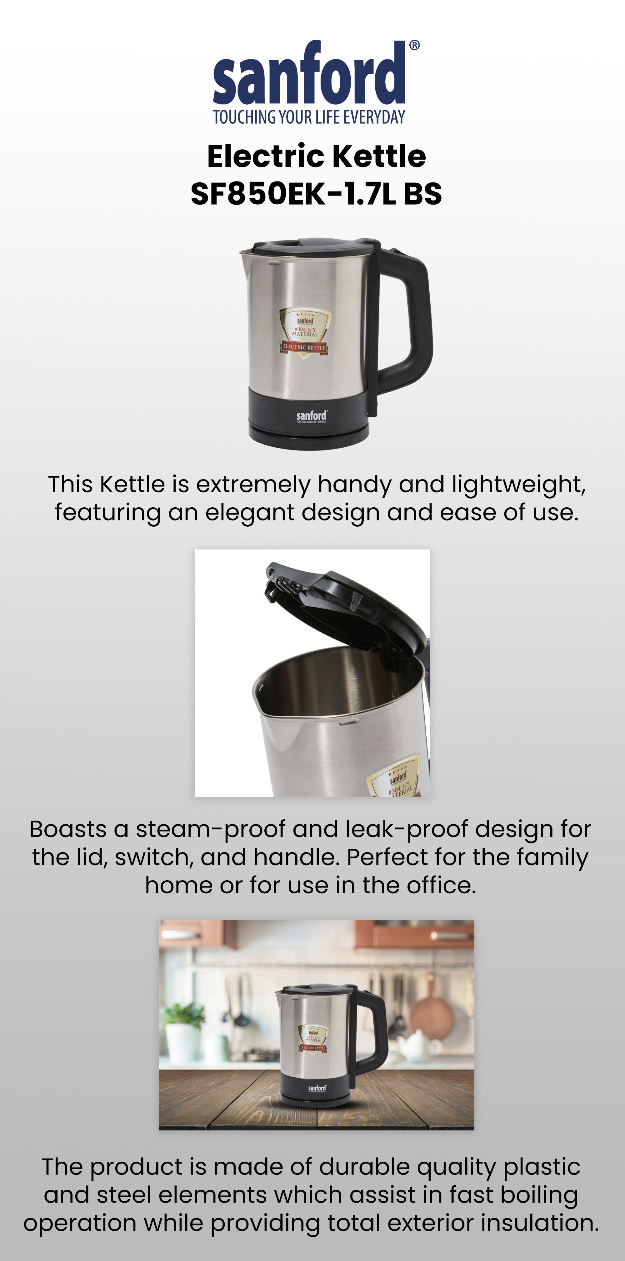 Electric Kettle 1.7 L 2200.0 W SF850EK-1.7L BS Silver/Black