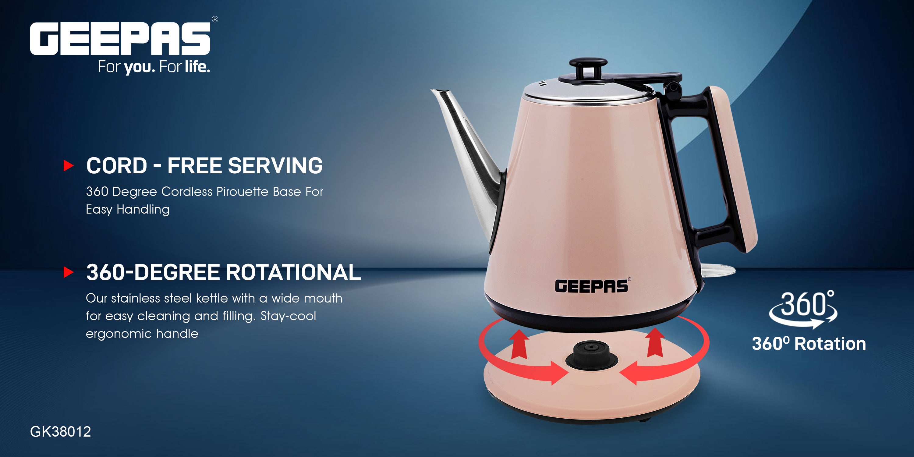 Portable Double Layer Electric Kettle with Inner Stainless Steel & Auto Shut-Off 1.2 L 1360 W GK38012 Grey