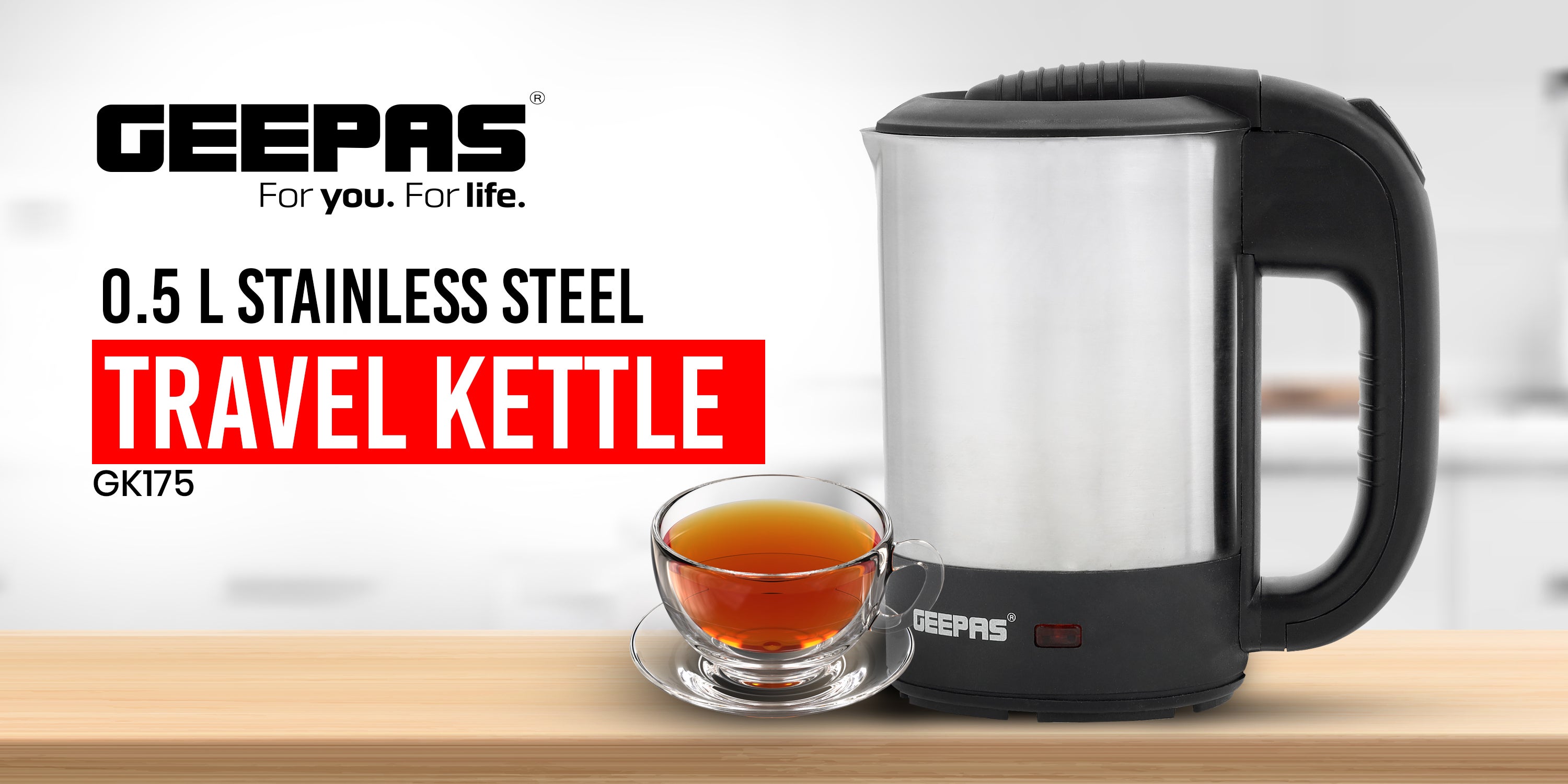 Stainless Steel Travel Electric Kettle with Boil Dry Protection and Automatic Cut-Off 0.5 L 1100 W GK175 Silver/Black