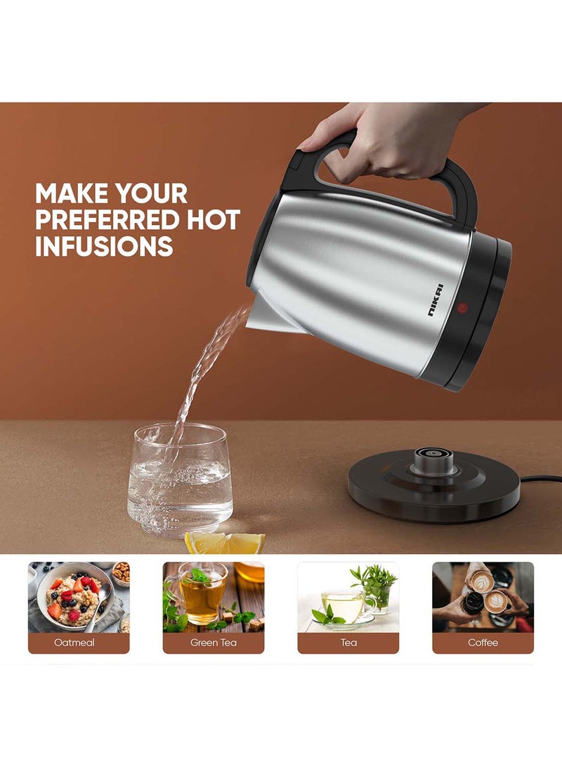 Stainless Steel Electric Kettle Stylish And Safe Boiling, Auto Shut Off, Indicator Light, 360° Rotating Base, Timeless Design, Matt Finish, Ideal For Home And Office Use 1.8 L 2200 W NK420A Silver/Black