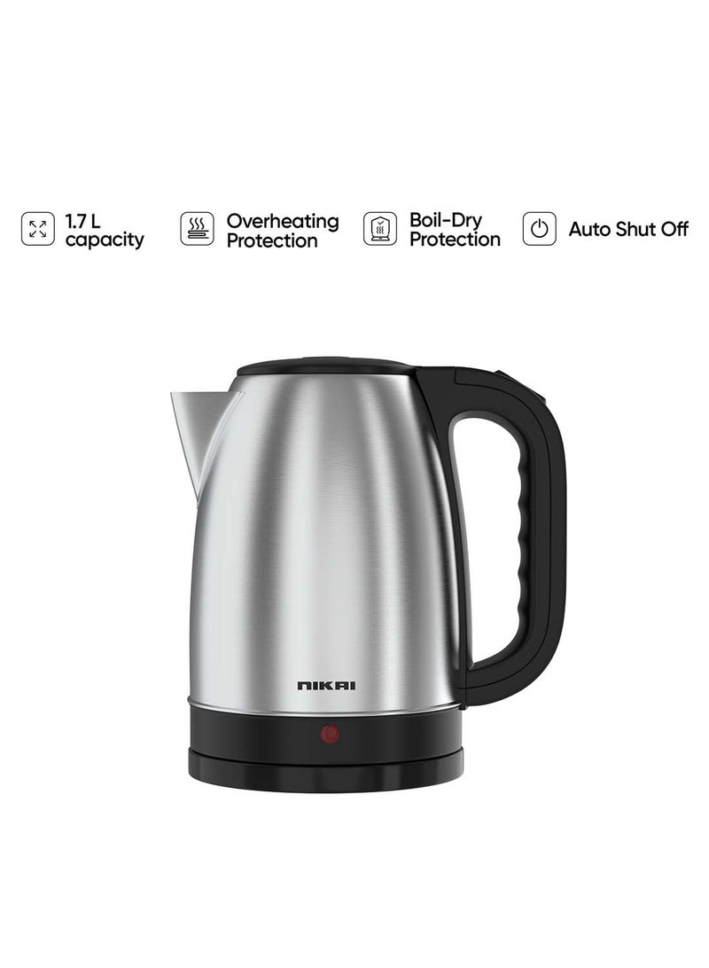 Stainless Steel Electric Kettle Stylish And Safe Boiling, Auto Shut Off, Indicator Light, 360° Rotating Base, Timeless Design, Matt Finish, Ideal For Home And Office Use 1.8 L 2200 W NK420A Silver/Black