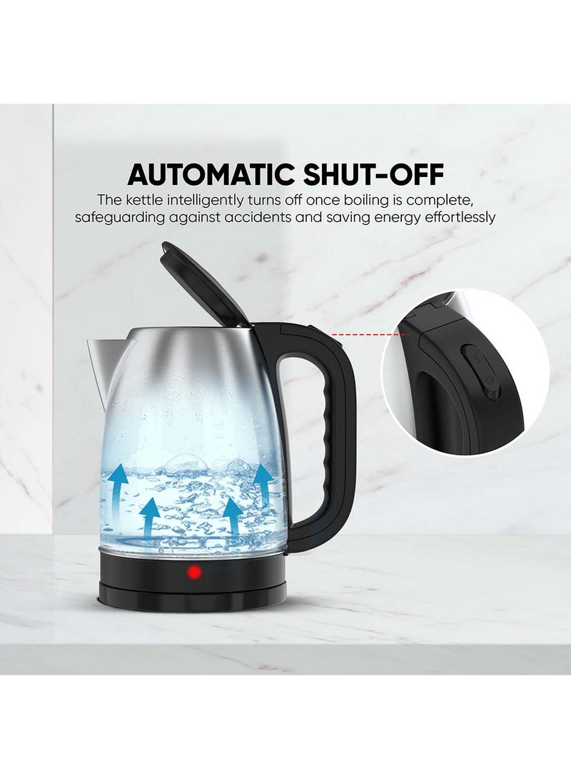 Stainless Steel Electric Kettle Stylish And Safe Boiling, Auto Shut Off, Indicator Light, 360° Rotating Base, Timeless Design, Matt Finish, Ideal For Home And Office Use 1.8 L 2200 W NK420A Silver/Black