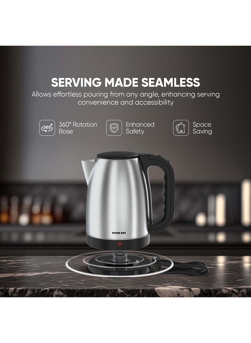 Stainless Steel Electric Kettle Stylish And Safe Boiling, Auto Shut Off, Indicator Light, 360° Rotating Base, Timeless Design, Matt Finish, Ideal For Home And Office Use 1.8 L 2200 W NK420A Silver/Black