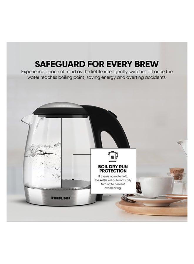 Compact, Electric Glass Kettle, Effortless Boiling Elegance, Auto Lid Opening, Led Indicator, Boil Dry Protection, Integrated Filter, 360° Rotating Base For Home And Office Use 1.2 L 2200 W NK303G Clear/Silver/Black