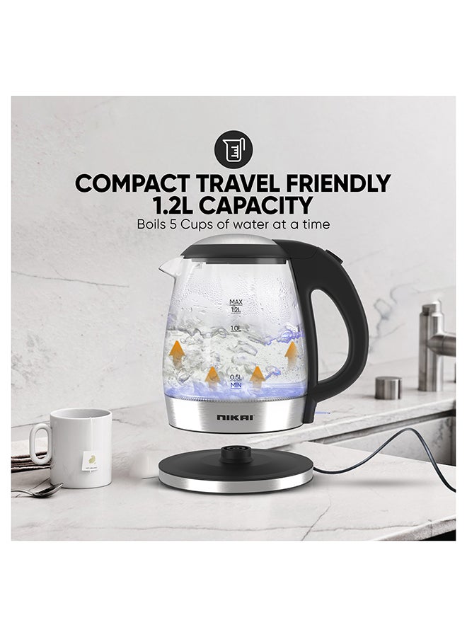 Compact, Electric Glass Kettle, Effortless Boiling Elegance, Auto Lid Opening, Led Indicator, Boil Dry Protection, Integrated Filter, 360° Rotating Base For Home And Office Use 1.2 L 2200 W NK303G Clear/Silver/Black