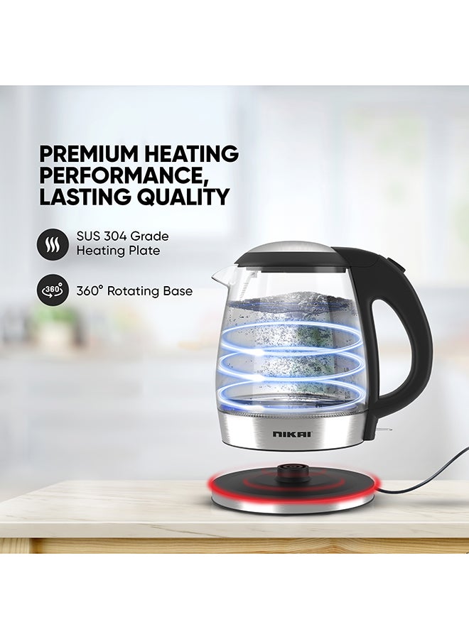 Compact, Electric Glass Kettle, Effortless Boiling Elegance, Auto Lid Opening, Led Indicator, Boil Dry Protection, Integrated Filter, 360° Rotating Base For Home And Office Use 1.2 L 2200 W NK303G Clear/Silver/Black