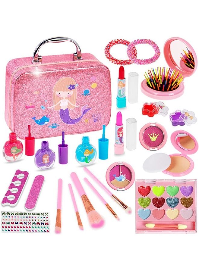 Kids Makeup Kit for Girls 24 PCS Princess Washable Girls Makeup Toy Pretend Play Makeup Toy Set Birthday Gift Toys Set with Carry Bag for Toddler Children Kids Girl Party (pink)