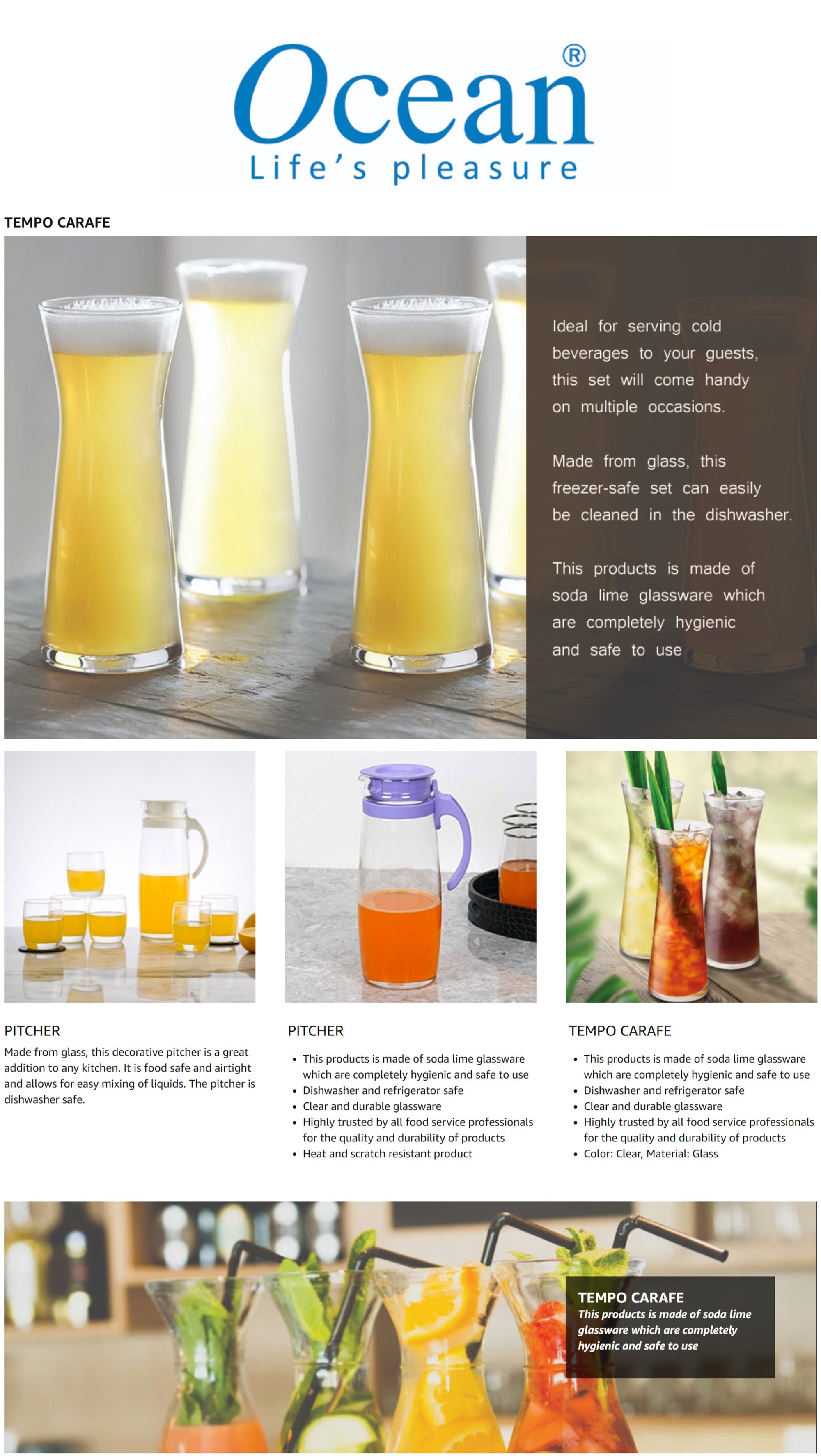 6-Piece Carafe Glass Clear 610ml