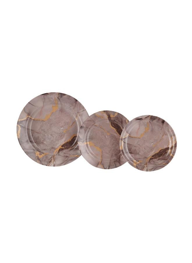 45-Piece Melamlne Dinner Set With 1X36Cm Oval Plate, 8X25Cm Deep Plates, 8X20Cm Soup Plates, 8X20Cm Dinner Plates, 2X20Cm Round Bowls, 8X13Cm Round Bowls, 8Xsoup Spoons, 1Xrice Spoon, 1Xladle, Serves 8 For Famlly Gatherings, Brown Floral White 44.5x28x28cm