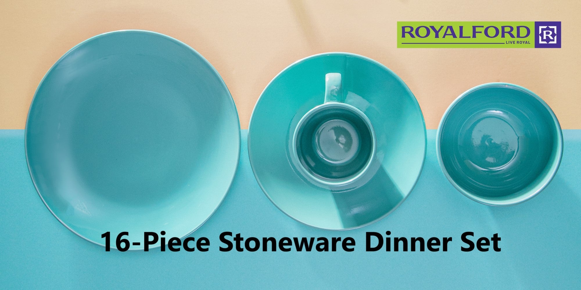 16-Piece Stoneware Dinner set Green 1cm