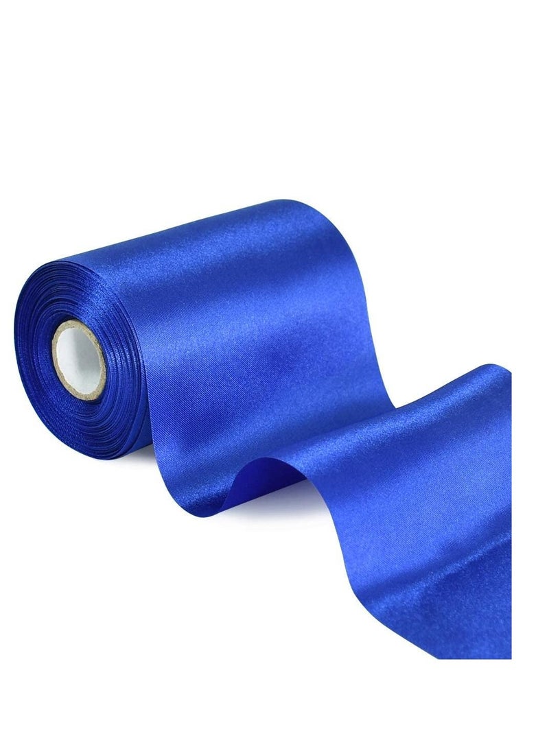 Blue Ribbon, Solid Color Fastener Double Sided Large Ribbon for Car Bow Sewing Craft Gift Wrapping Wedding Party Decor, Opening Ceremony Kit Grand Chair Sash Ornament (4