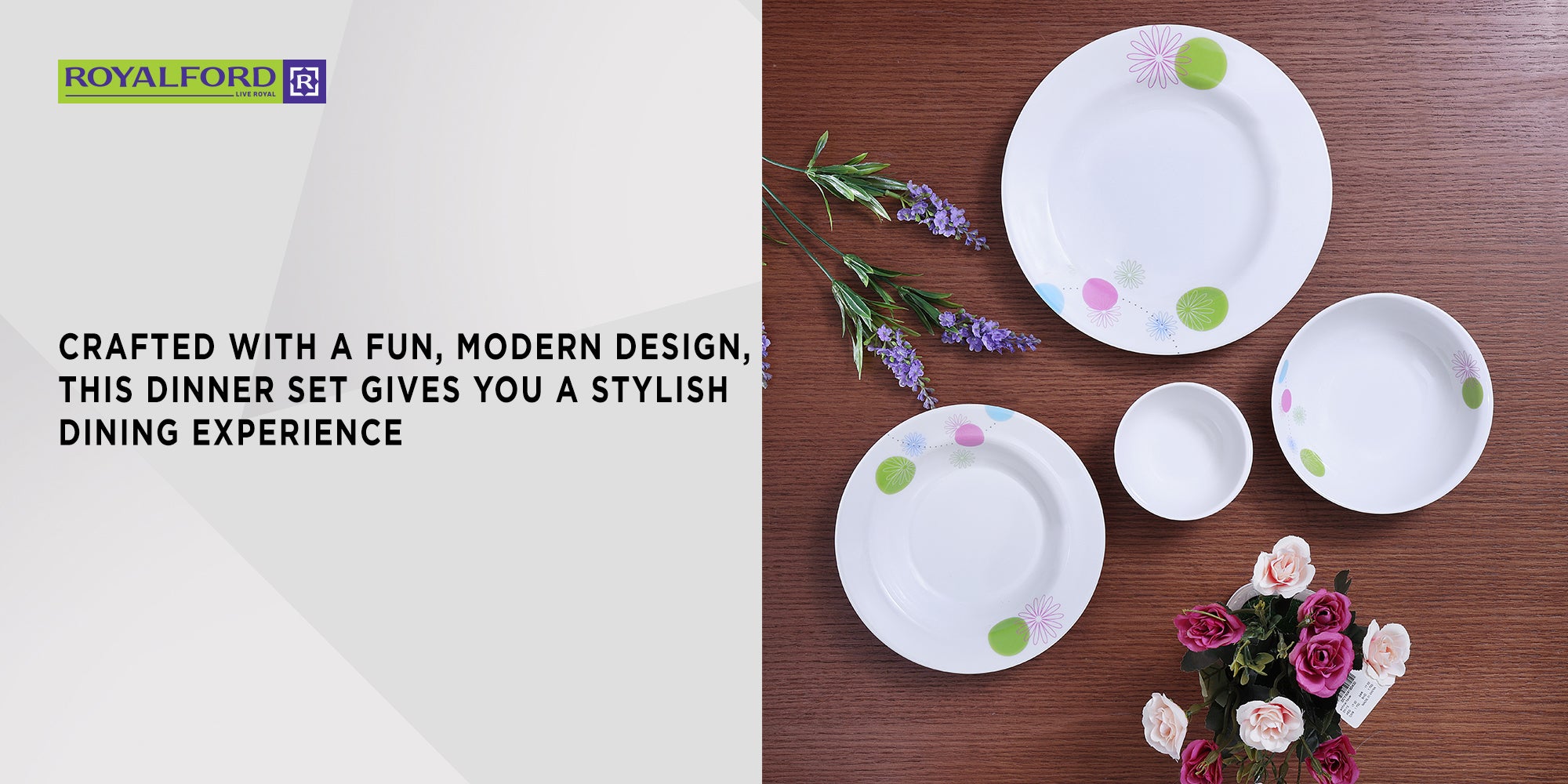 20 Pieces Melamine Dinner Set Multicolor Assorted Design White 10inch