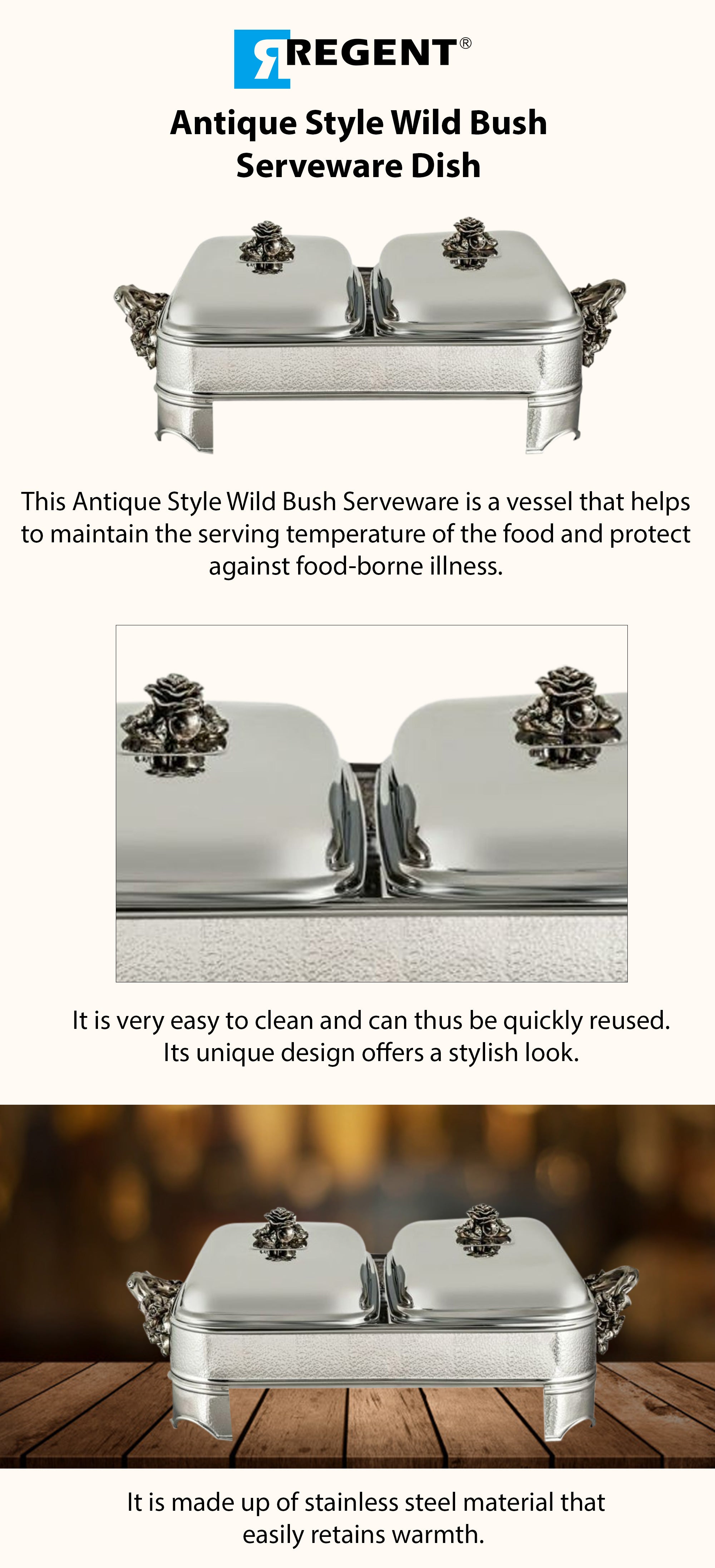 Antique Style Wild Bush Serveware Dish Silver 3Liters