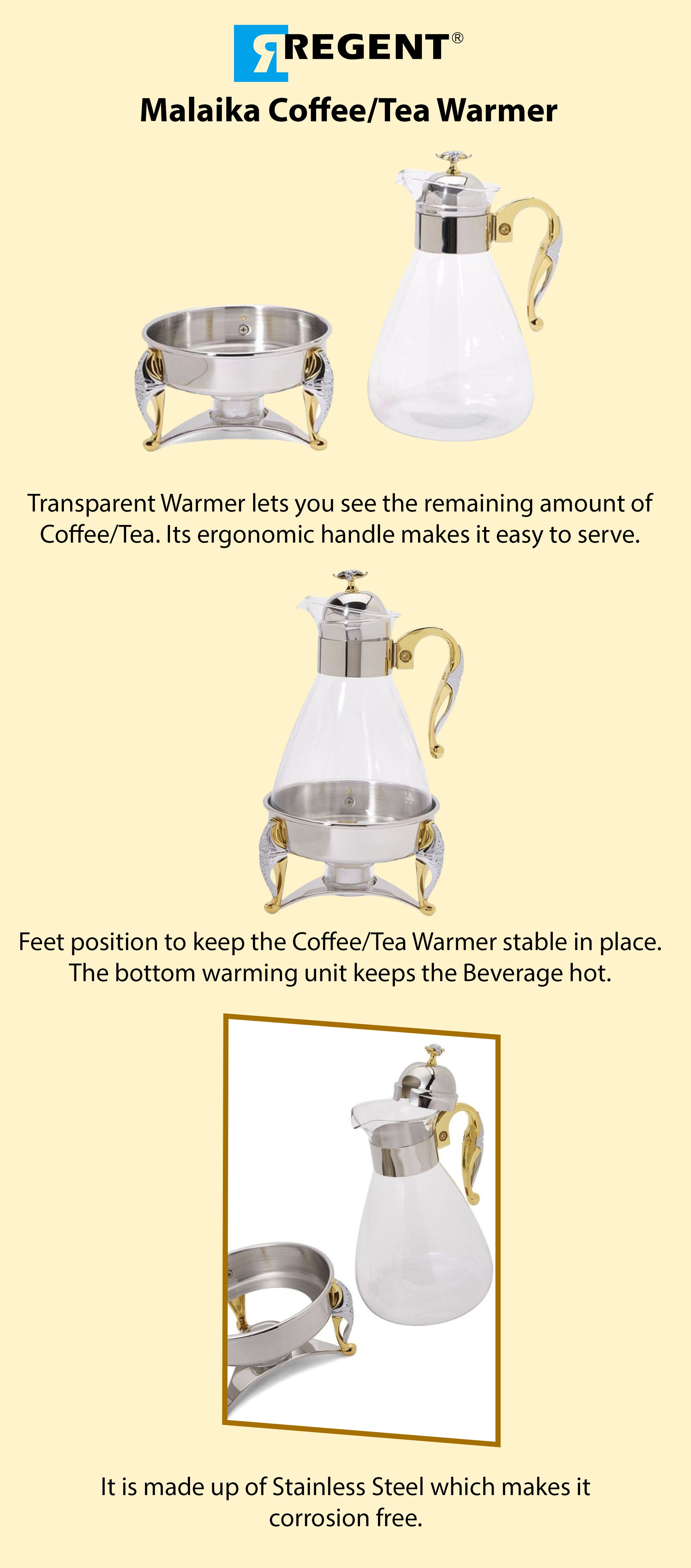 Malaika Coffee/Tea Warmer 10Cups Standard Clear/Silver/Gold