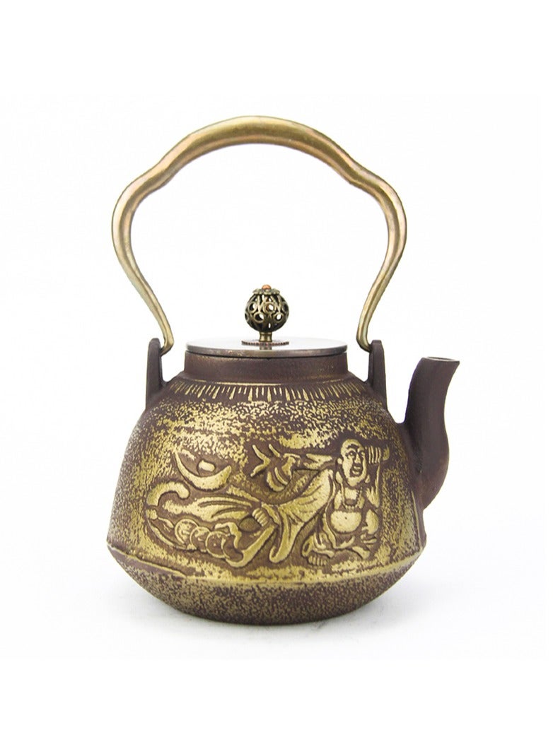 Durable Coated with Enamel Interior Cast Iron Teapot with Stainless Steel Infuser for Brewing Loose Tea Leaf 1.1 Liter (Red-Brown) w/ 2 cups