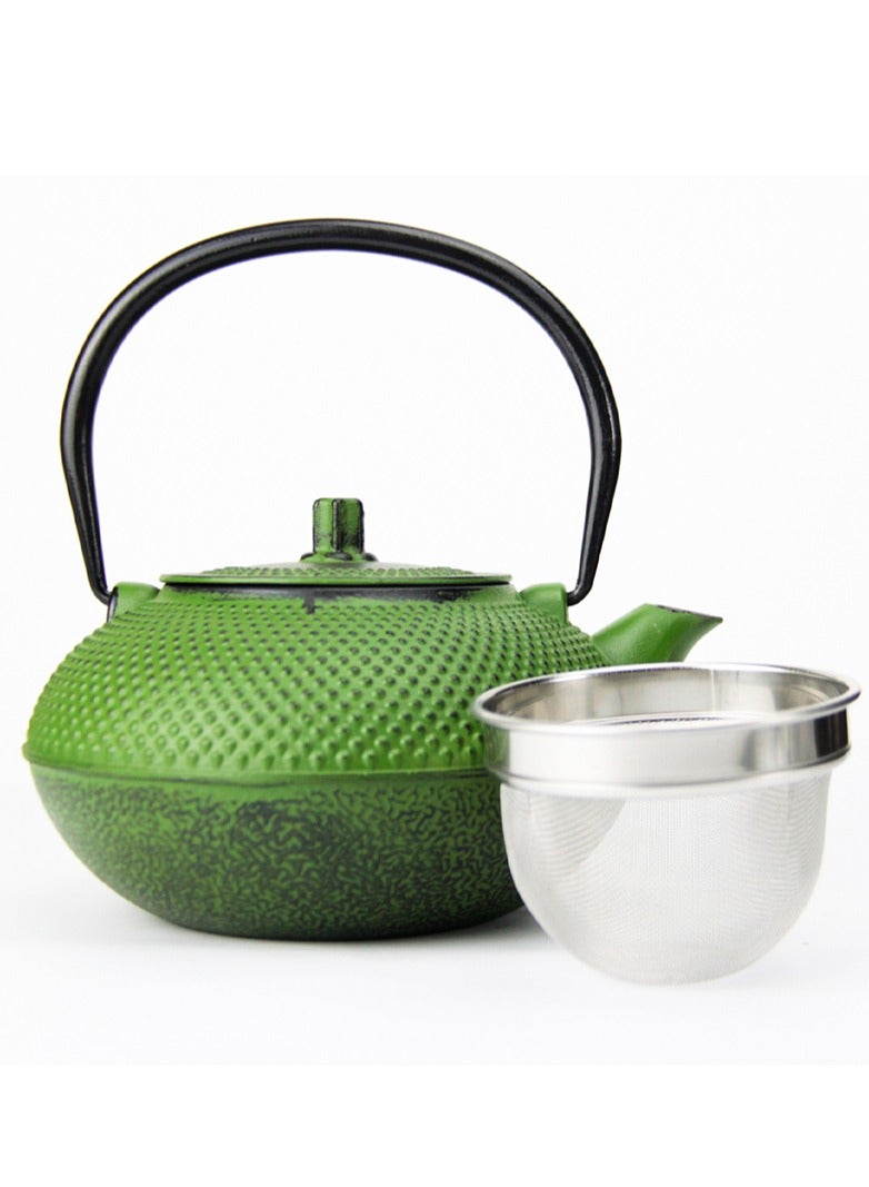 Durable Coated with Enamel Interior Cast Iron Teapot with Stainless Steel Infuser for Brewing Loose Tea Leaf 1.4 Green