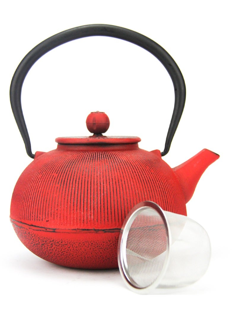 Elevate Your Tea Experience Red Green 1.1L Cast Iron Teapot with Enamel Coating