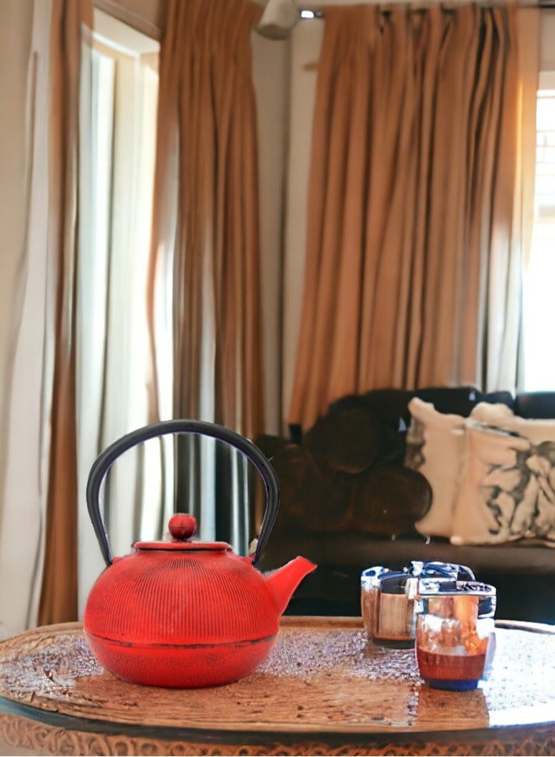 Elevate Your Tea Experience Red Green 1.1L Cast Iron Teapot with Enamel Coating